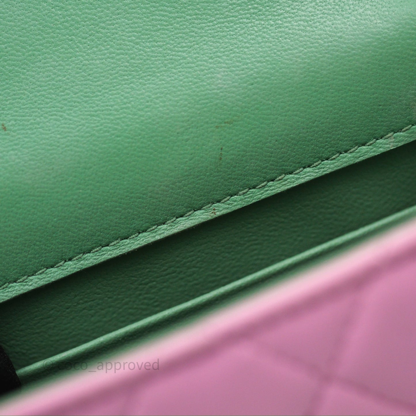 Chanel Mini Handle Clutch With Chain Pink/ Mint Lambskin Gold Hardware 23P