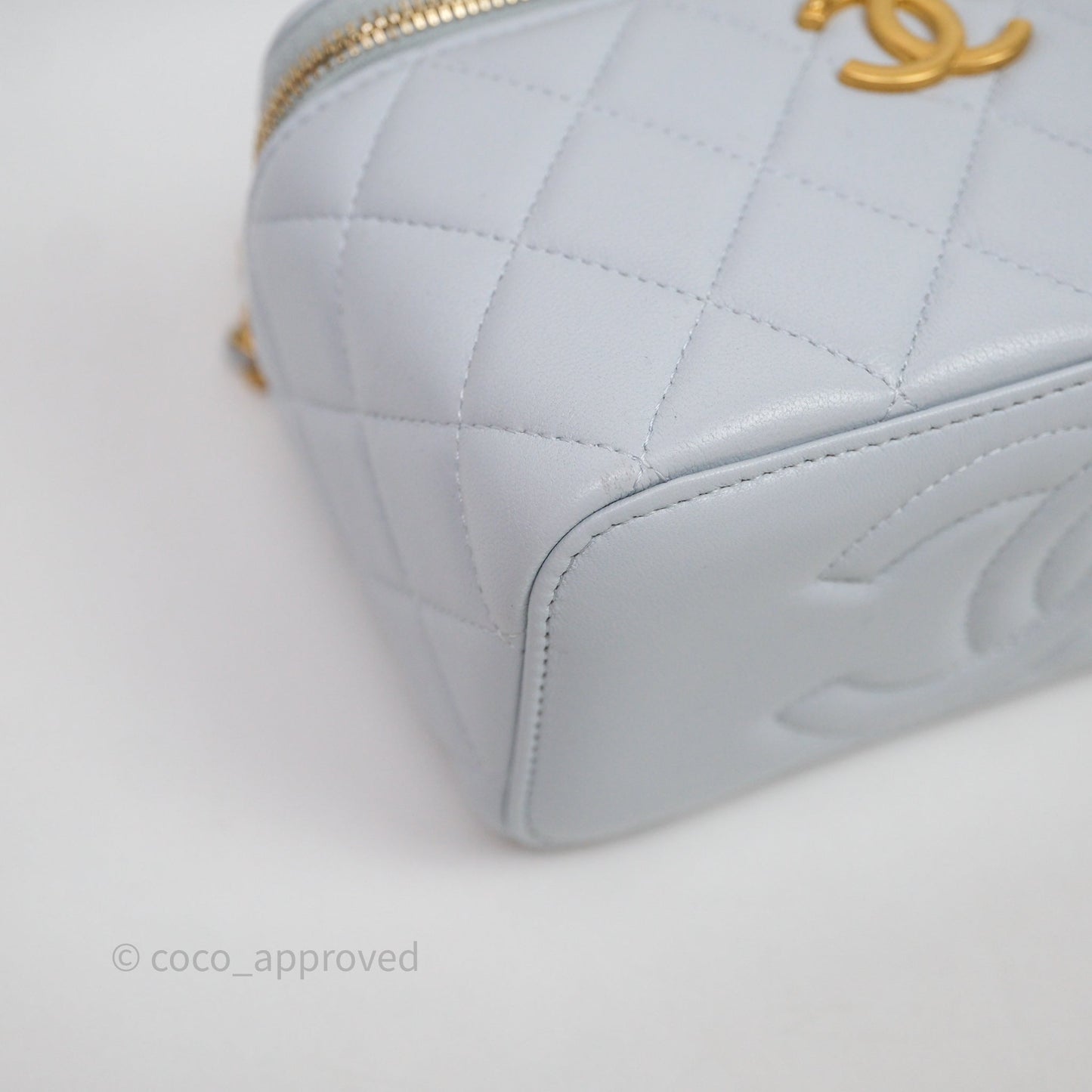 Chanel Vanity with Adjustable Chain Blue Lambskin Aged Gold Hardware