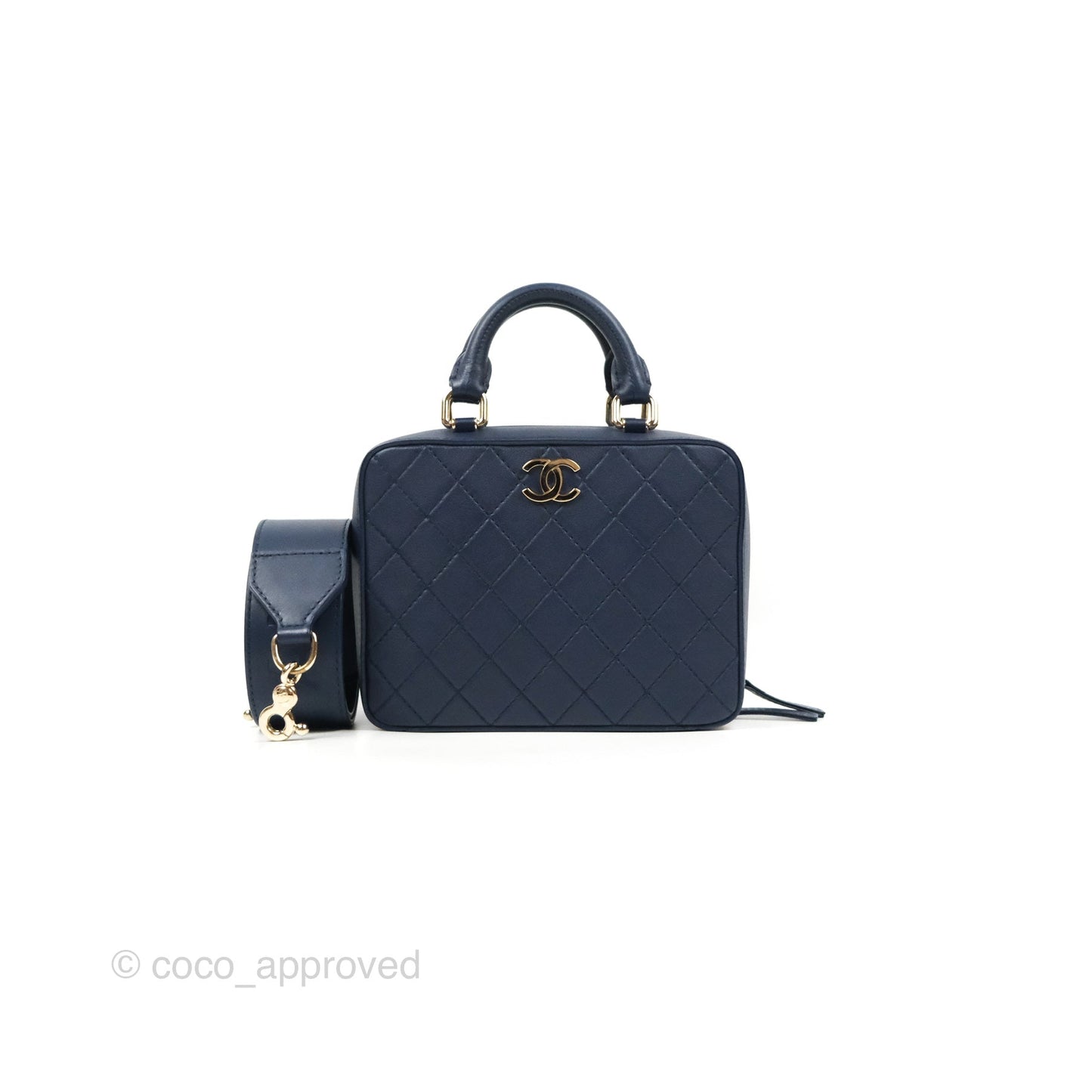 Chanel Quilted Travel Kit Vanity Case Navy Calfskin Gold Hardware