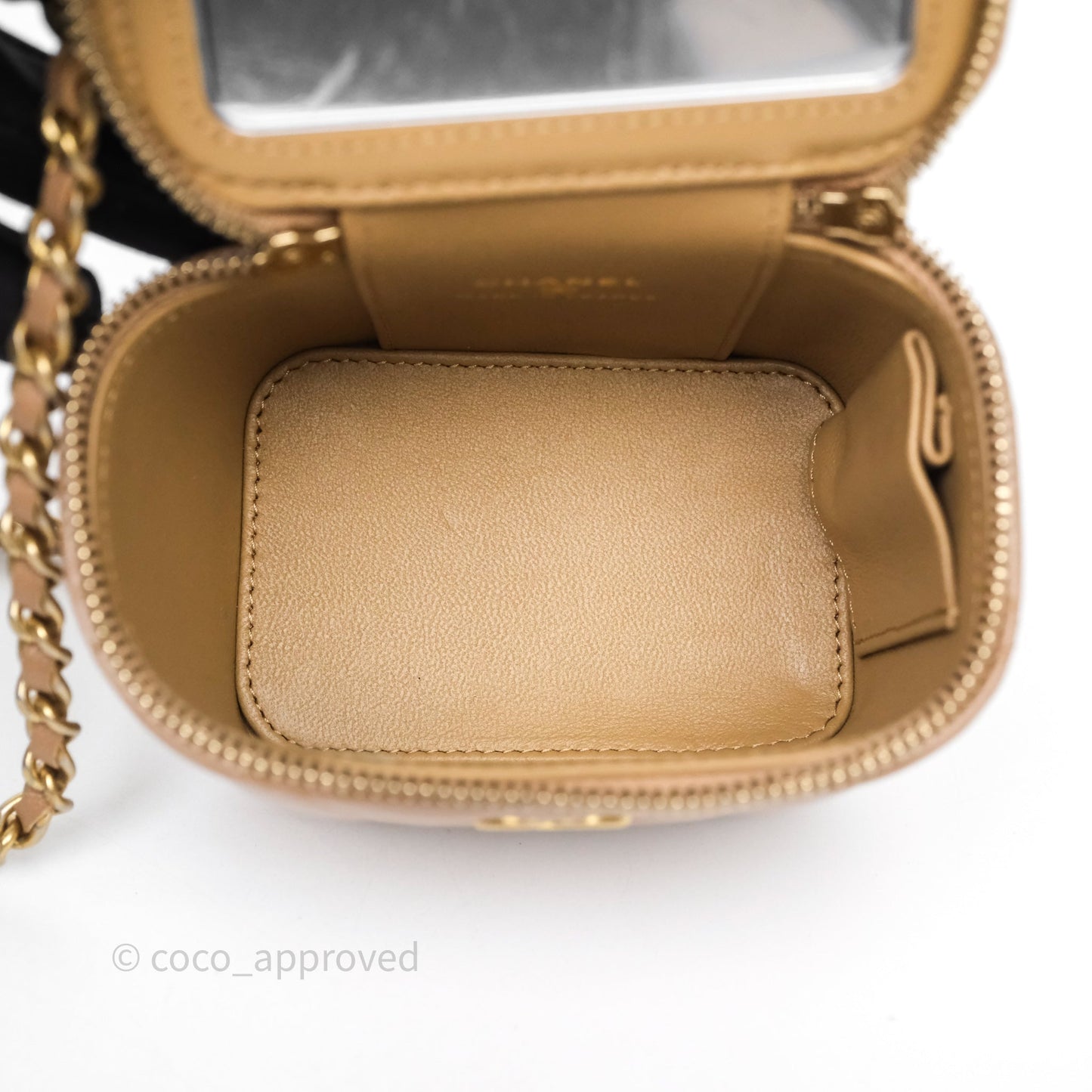 Chanel Mini Metal Top Handle Vanity With Chain Dark Beige Lambskin Aged Gold Hardware