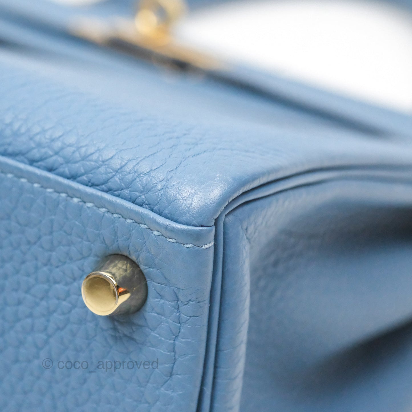 Hermes Kelly 25 Togo Bleu Azur 7R Gold Hardware