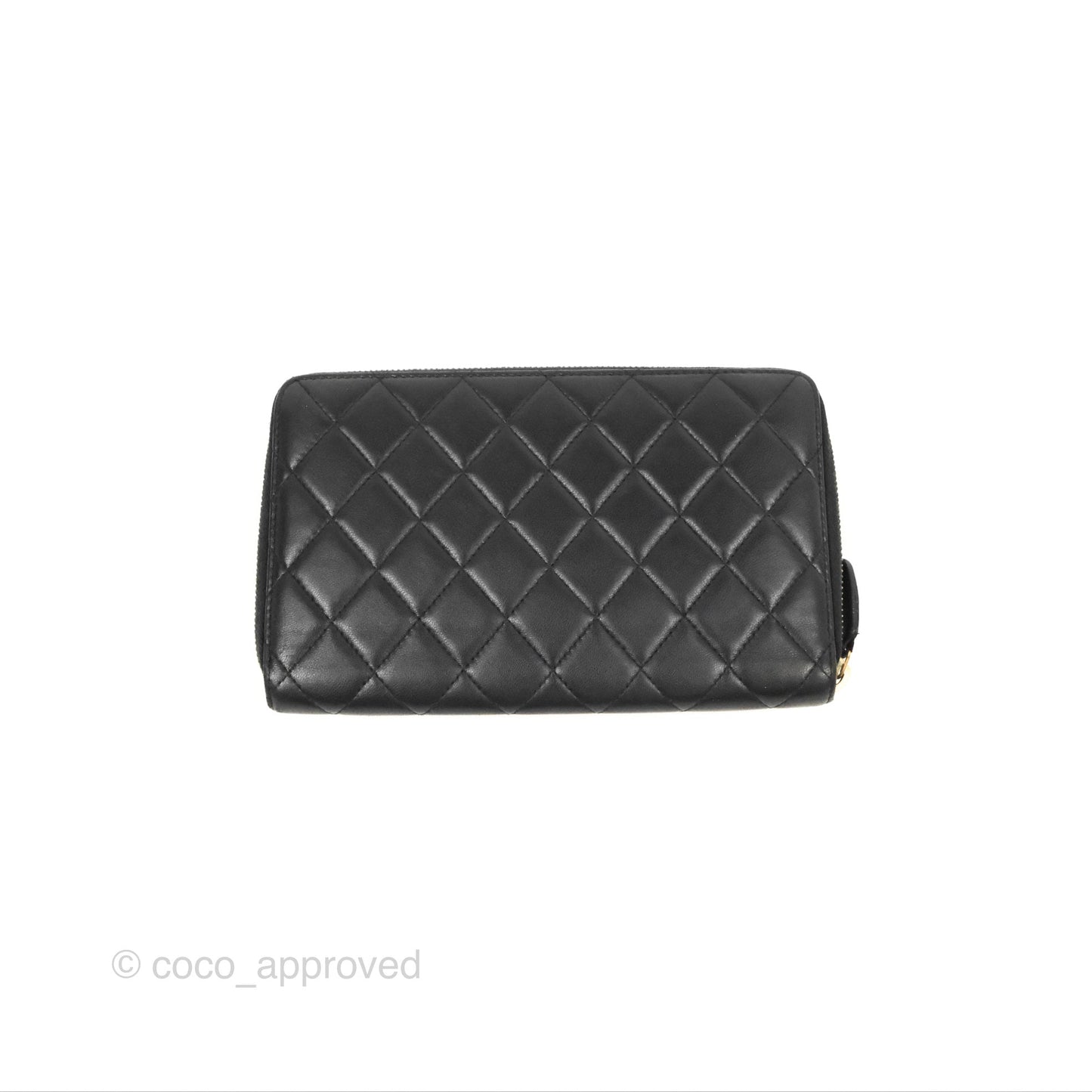 Chanel Zip Around Organiser Wallet Black Lambskin Gold Hardware