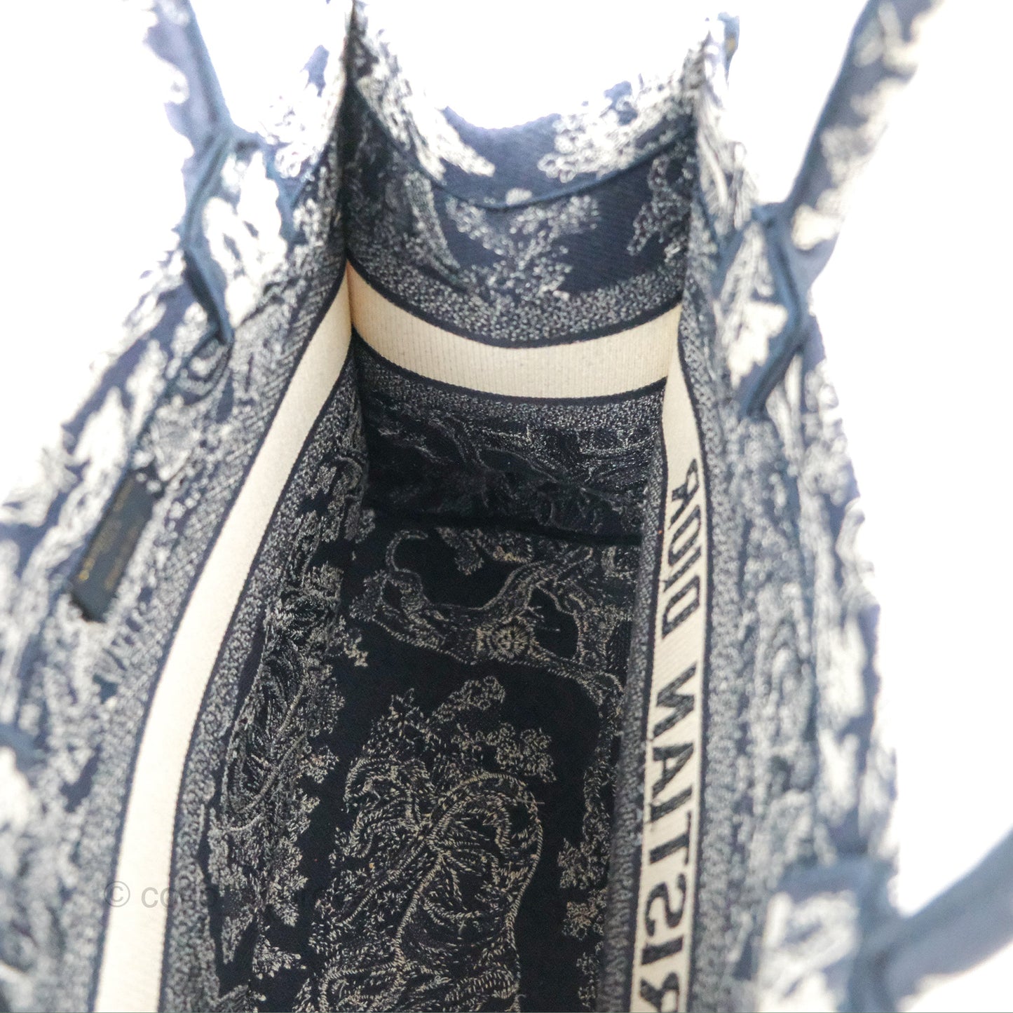 Christian Dior Embroidered Toile De Jouy Small Canvas Book Tote Navy