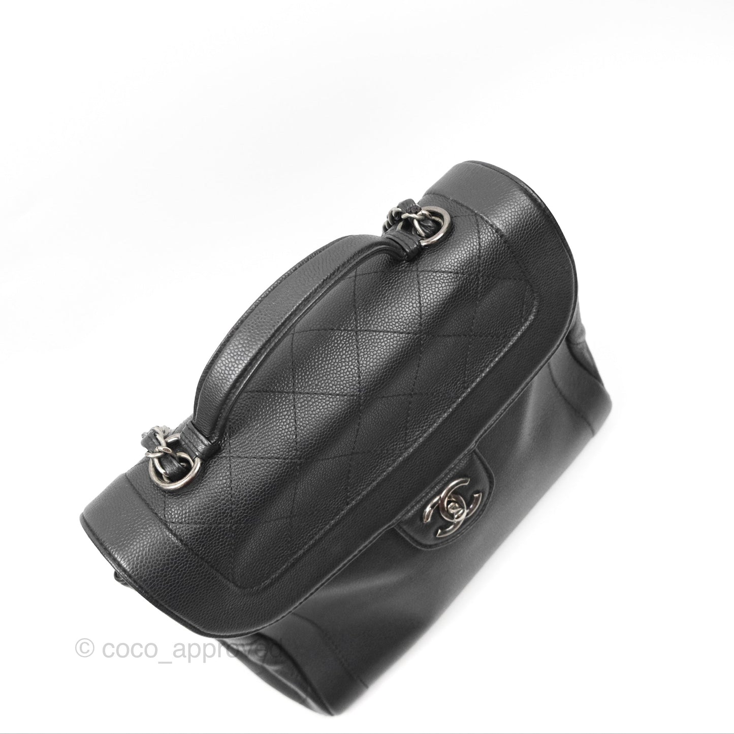 Chanel Top Handle Flap Bag Black Caviar Ruthenium Hardware