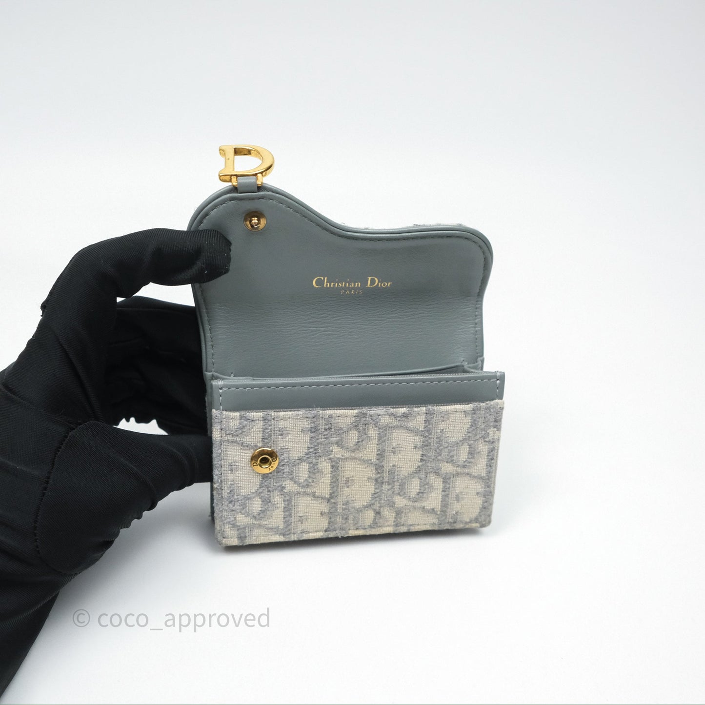 Christian Dior Saddle Bloom Card Holder Gray Dior Oblique Jacquard