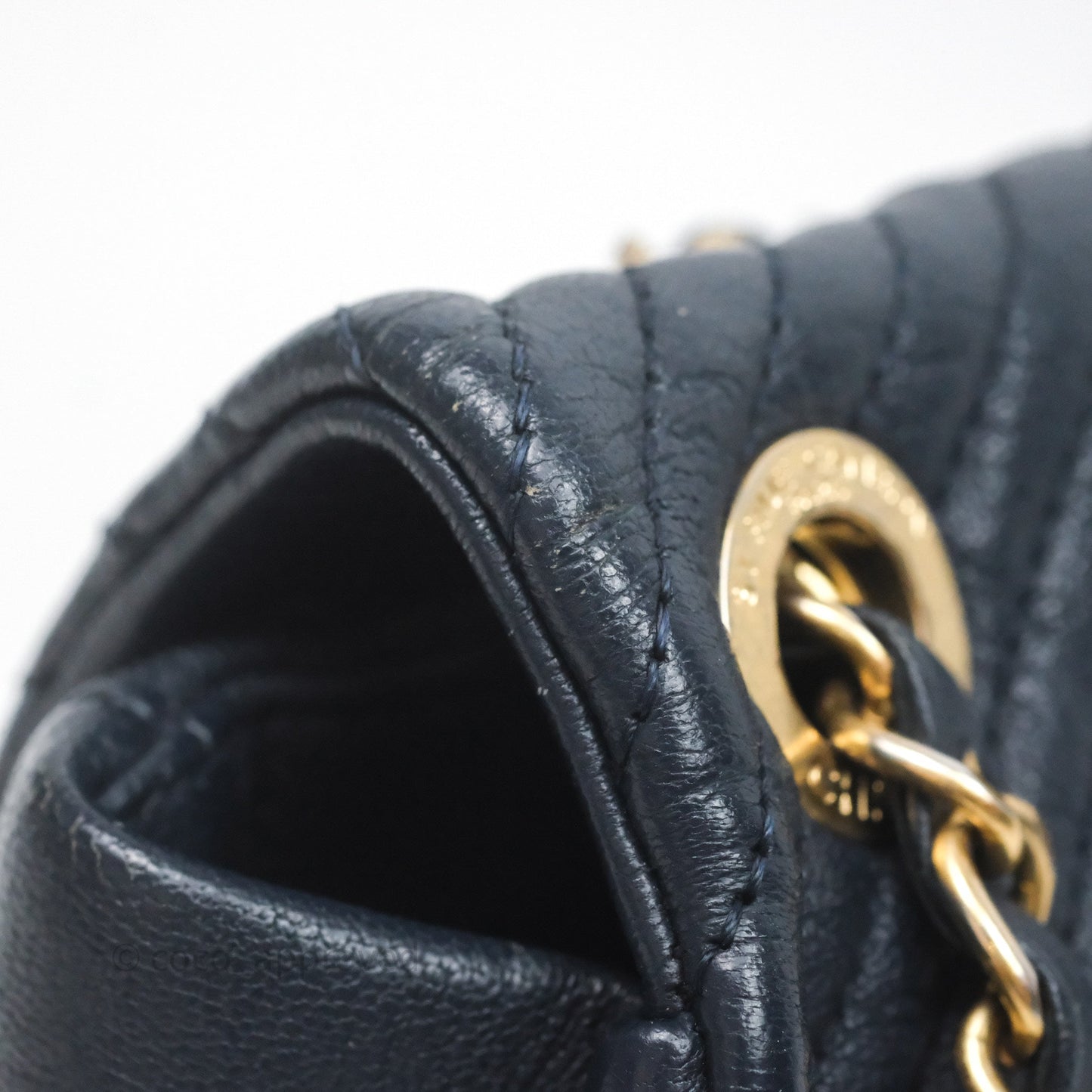 Chanel Medium Chevron Surpique Flap Navy Calfskin Aged Gold Hardware