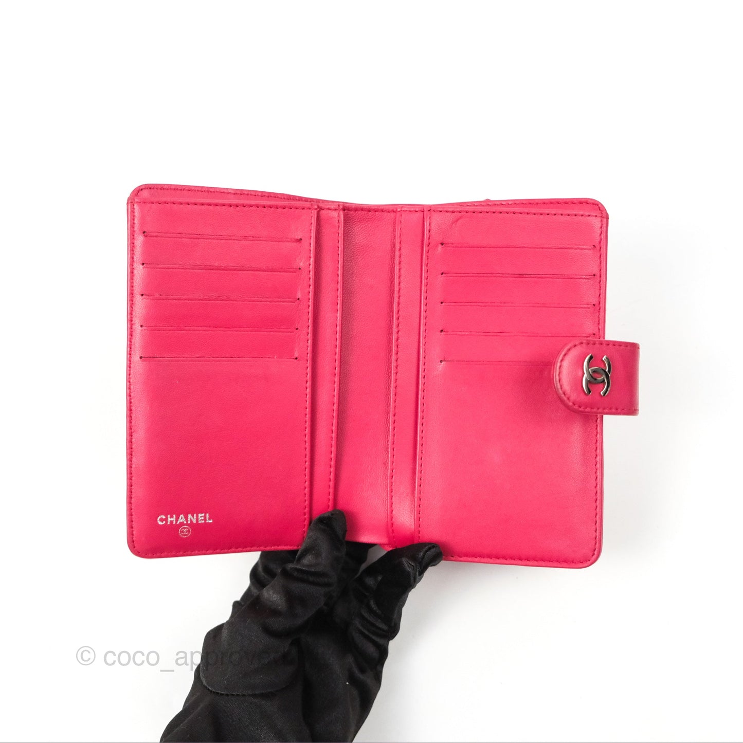 Chanel Quilted Classic French Wallet Lambskin Red Silver Hardware