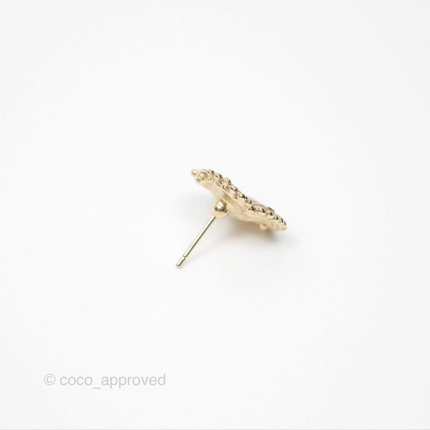 Chanel Camellia Pearl Earrings Gold Tone 23K