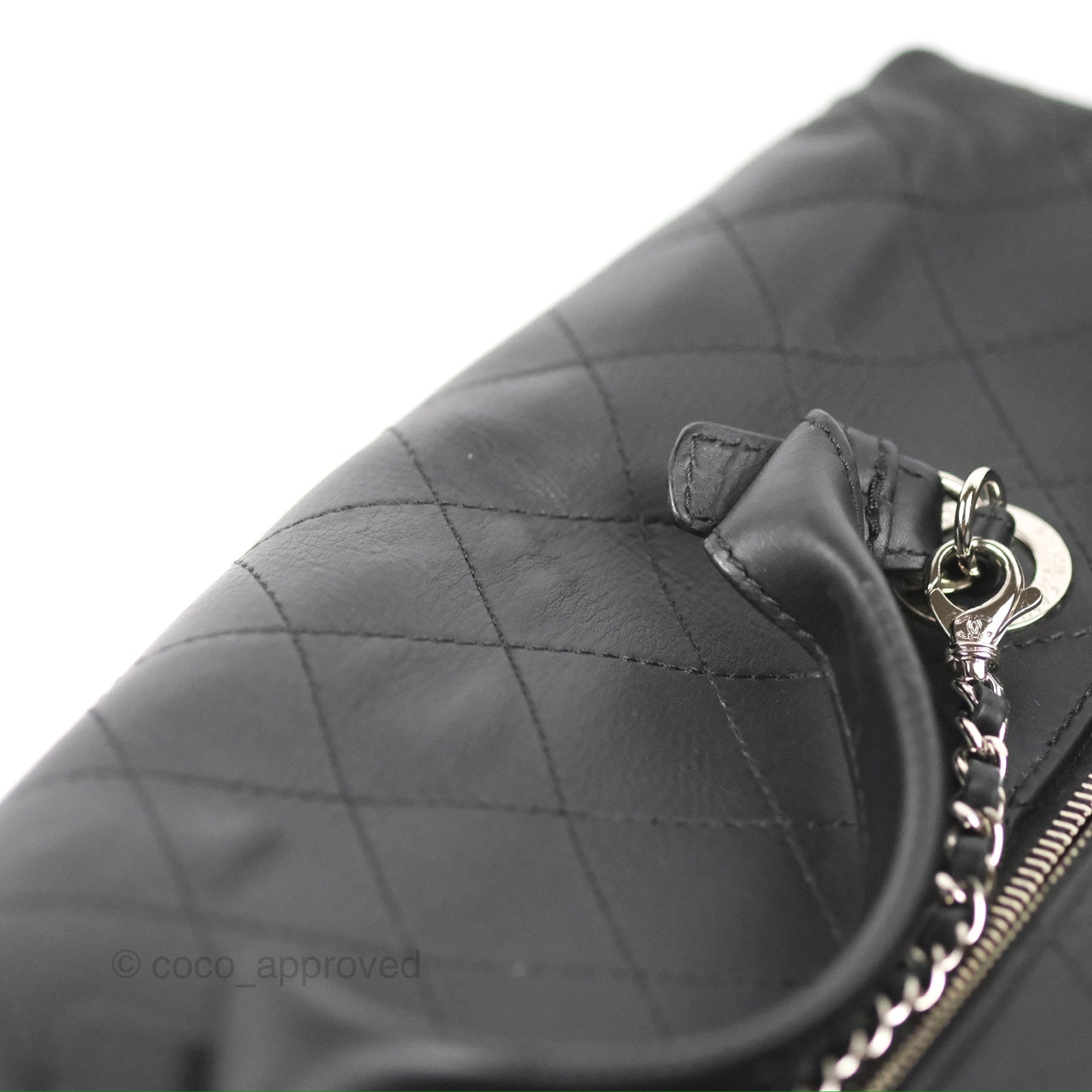 Chanel Flat Quilted Boston Bag Black Calfskin Silver Hardware