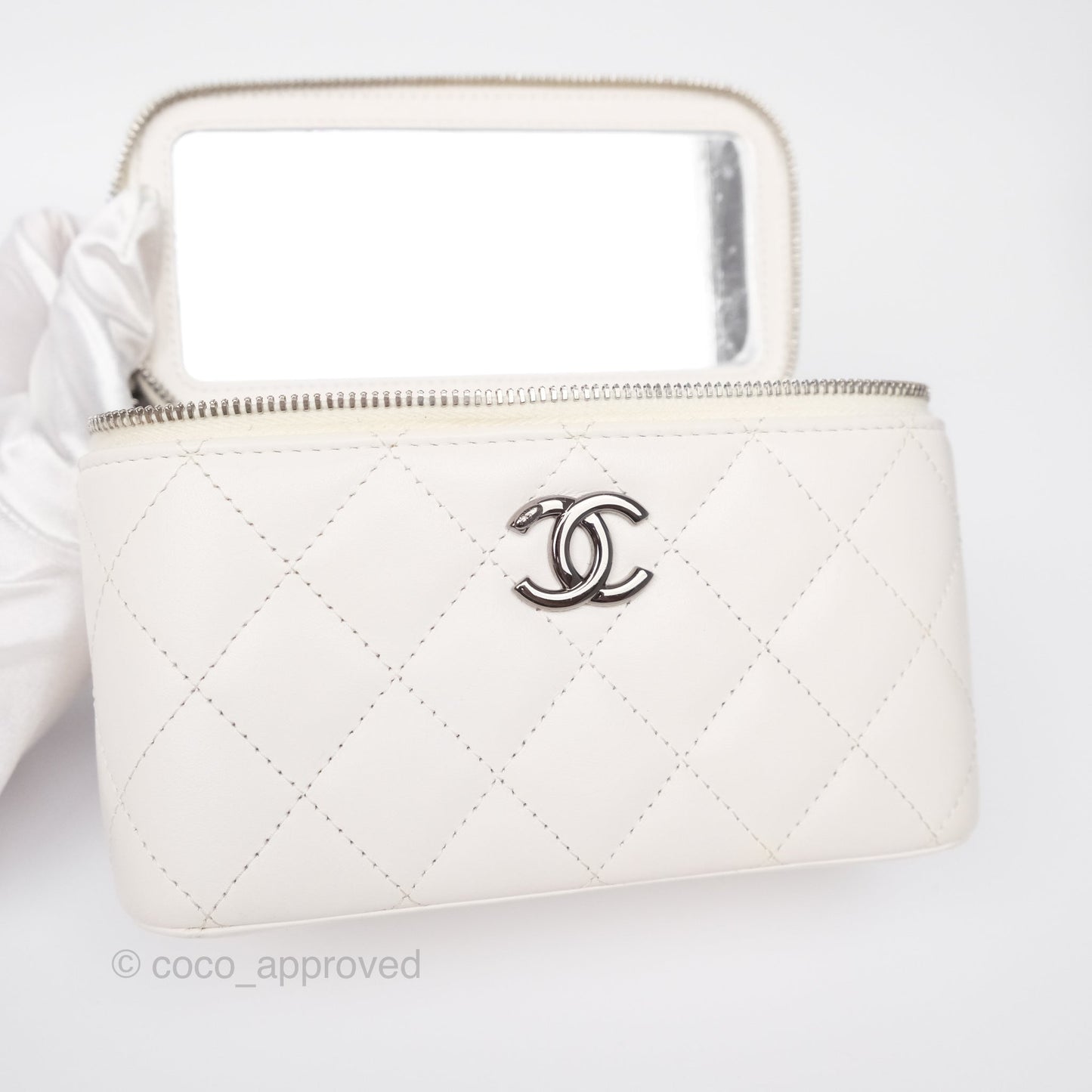 Chanel Crystals Top Handle Vanity Rectangular White Lambskin Gun Metal