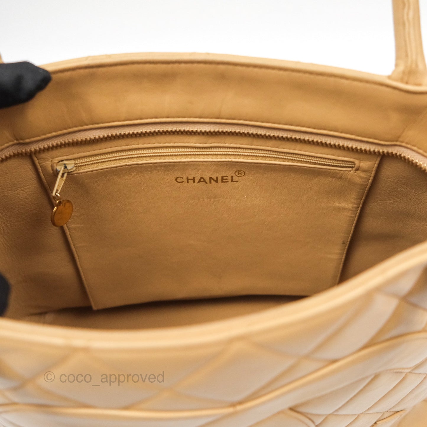 Chanel Vintage Medallion CC Beige Lambskin Tote Bag Gold Hardware