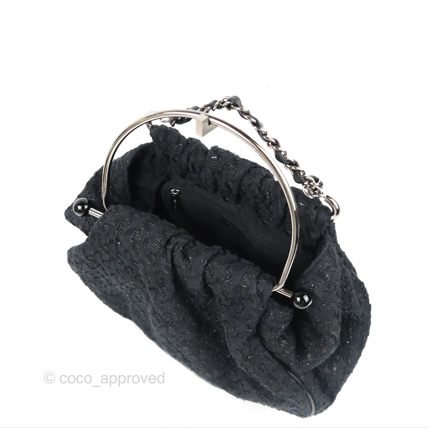 Chanel Tweed Boucle Knitting Bag Black Silver Hardware