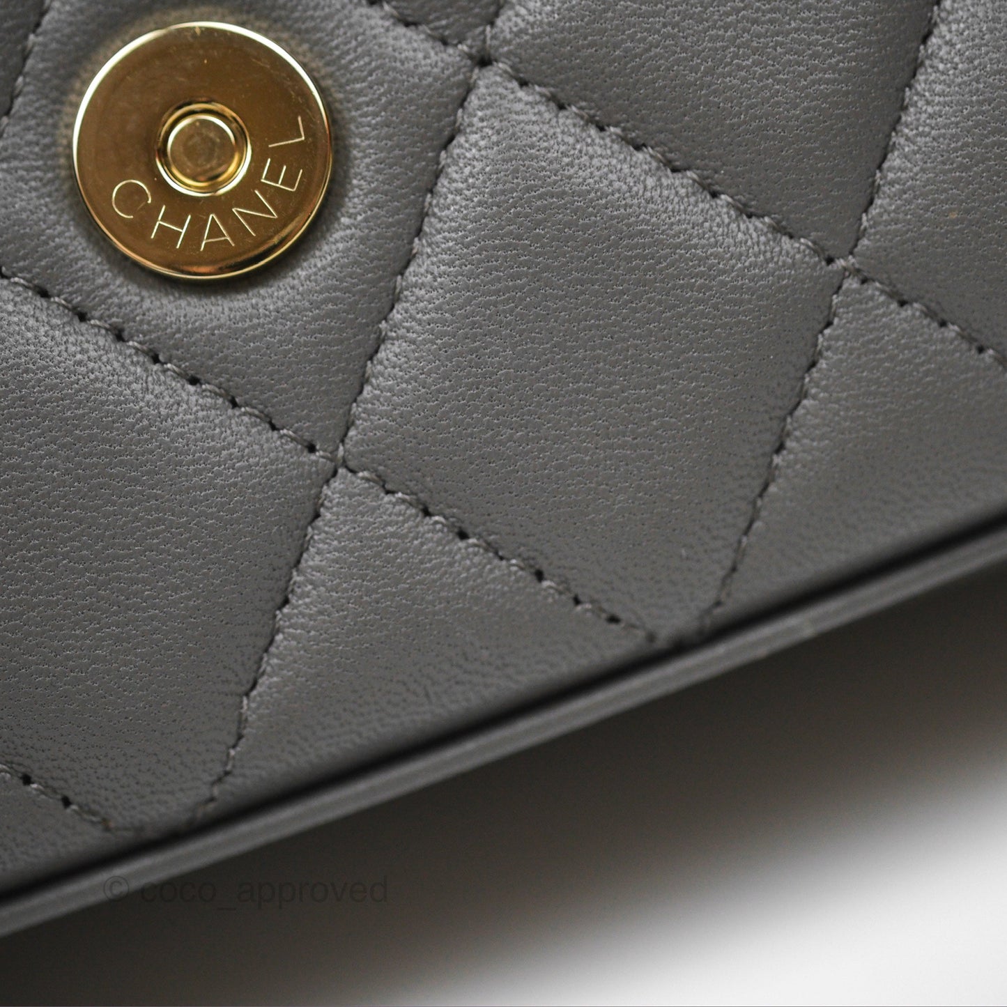 Chanel Mini Handle Clutch With Chain Grey Lambskin Gold Hardware