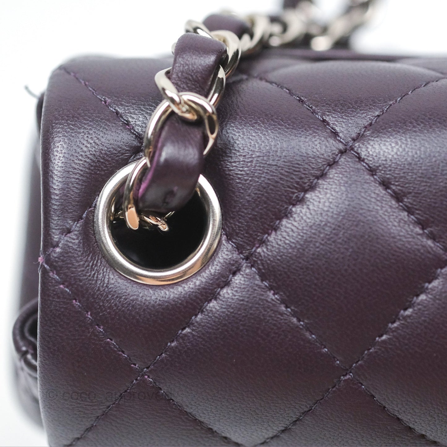 Chanel Quilted Mini Square Dark Purple Lambskin Silver Hardware
