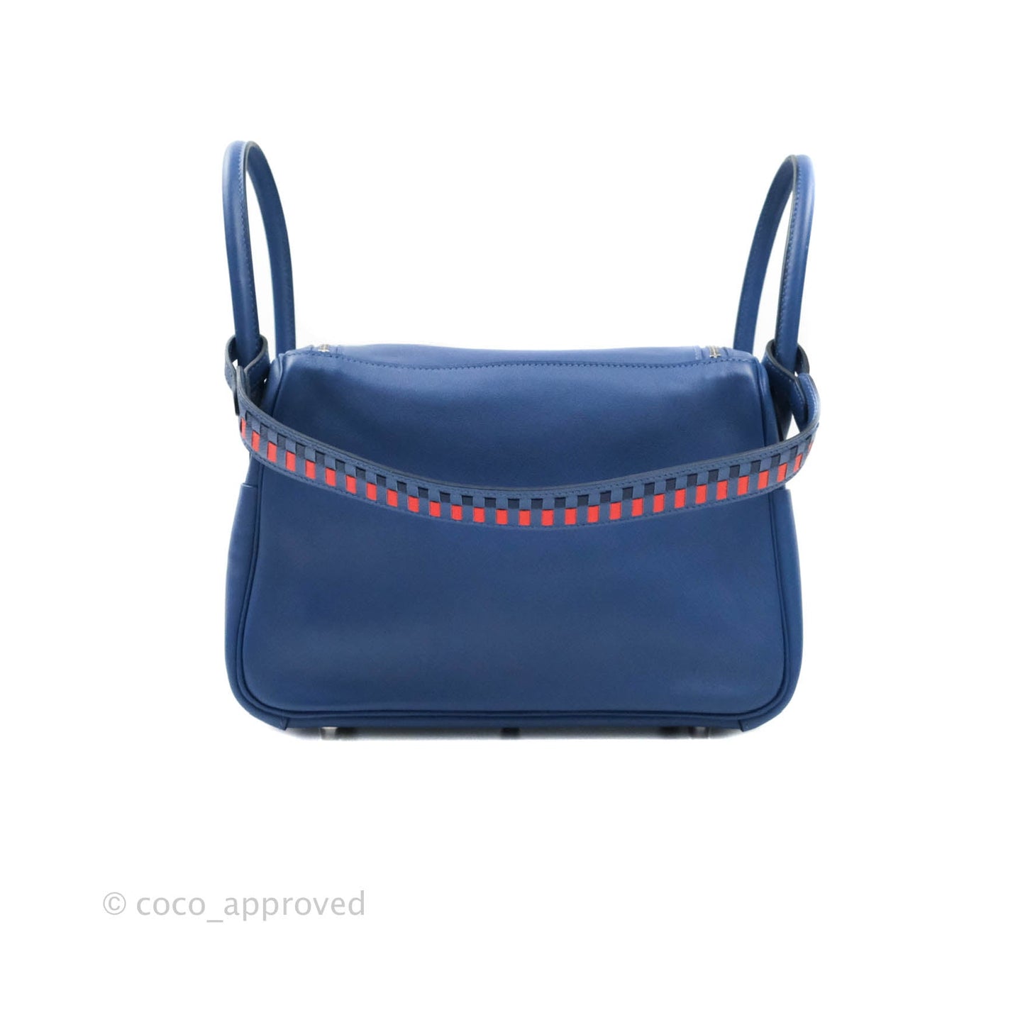 Hermès Lindy 26 Tressage de Cuir Swift Bleu Brighton Palladium Hardware