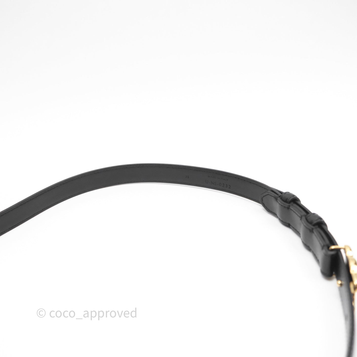Celine Small Triomphe Belt in Taurillon Leather Black Gold Hardware Size 75