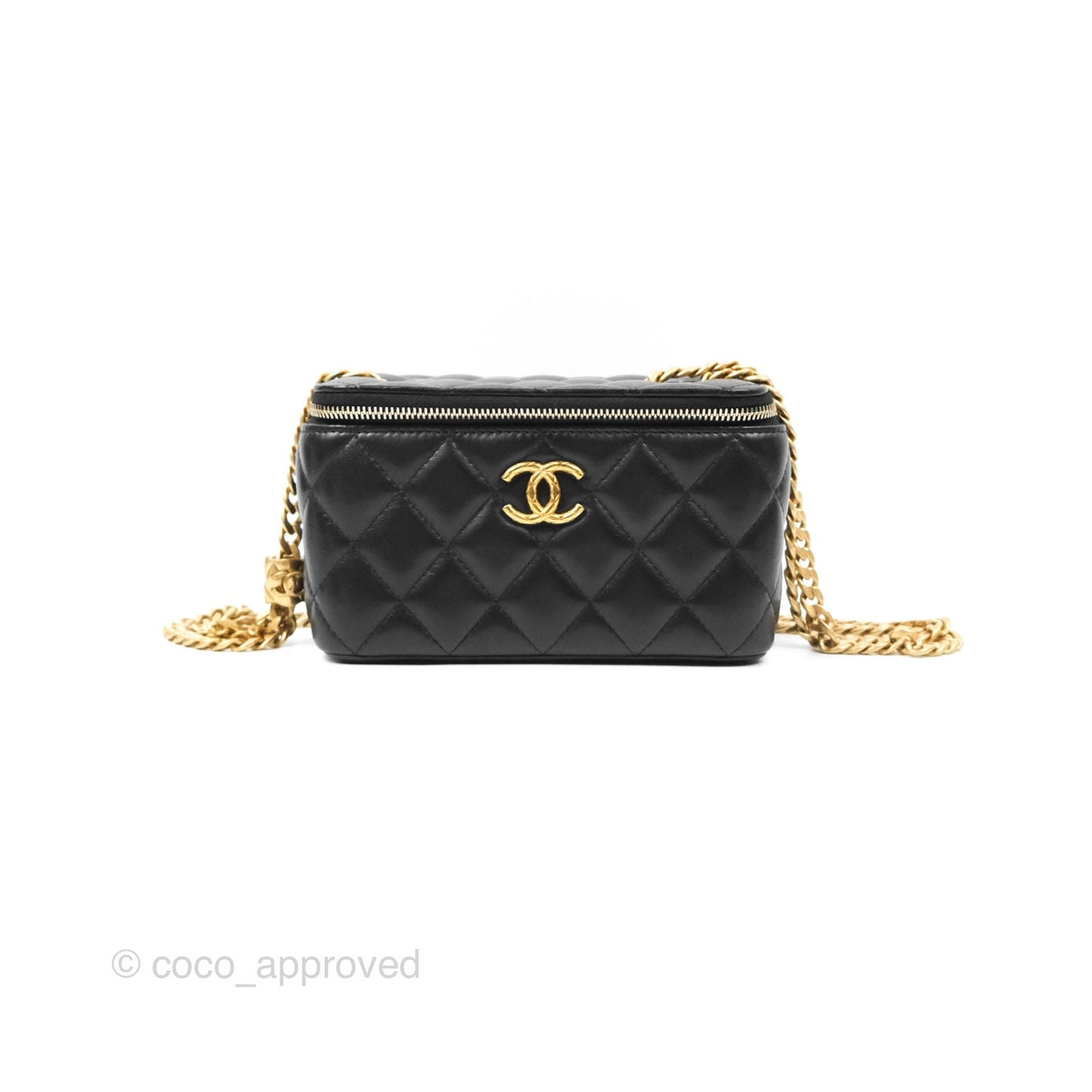 Chanel All Slide Vanity with Adjustable Chain Black Lambskin Aged Gold Hardware
