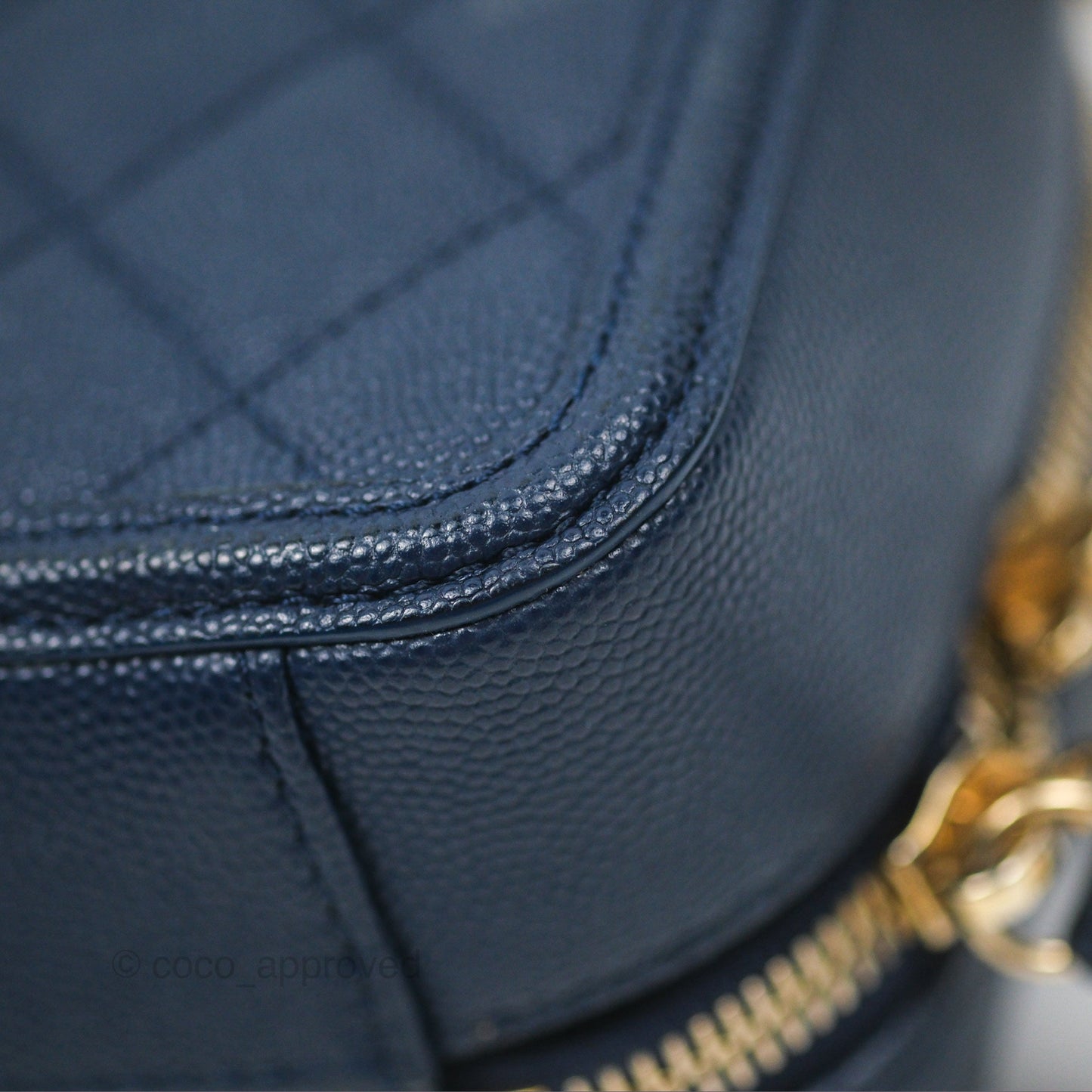 Chanel Quilted Small CC Filigree Vanity Case Navy Caviar Gold Hardware