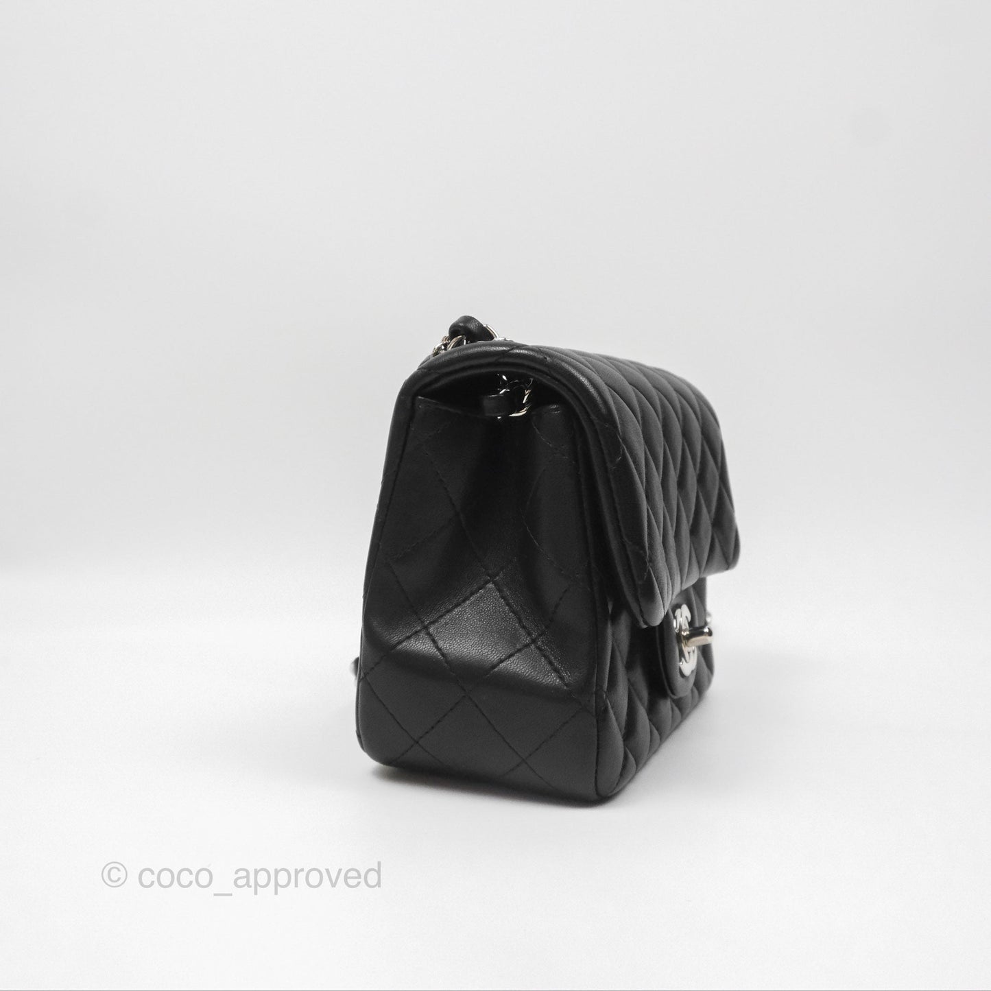 Chanel Mini Square Flap Quilted Black Lambskin Silver Hardware