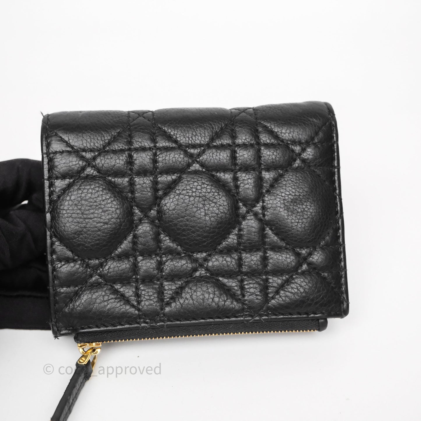 Christian Dior Caro Dahlia Wallet Black Calfskin Gold Hardware