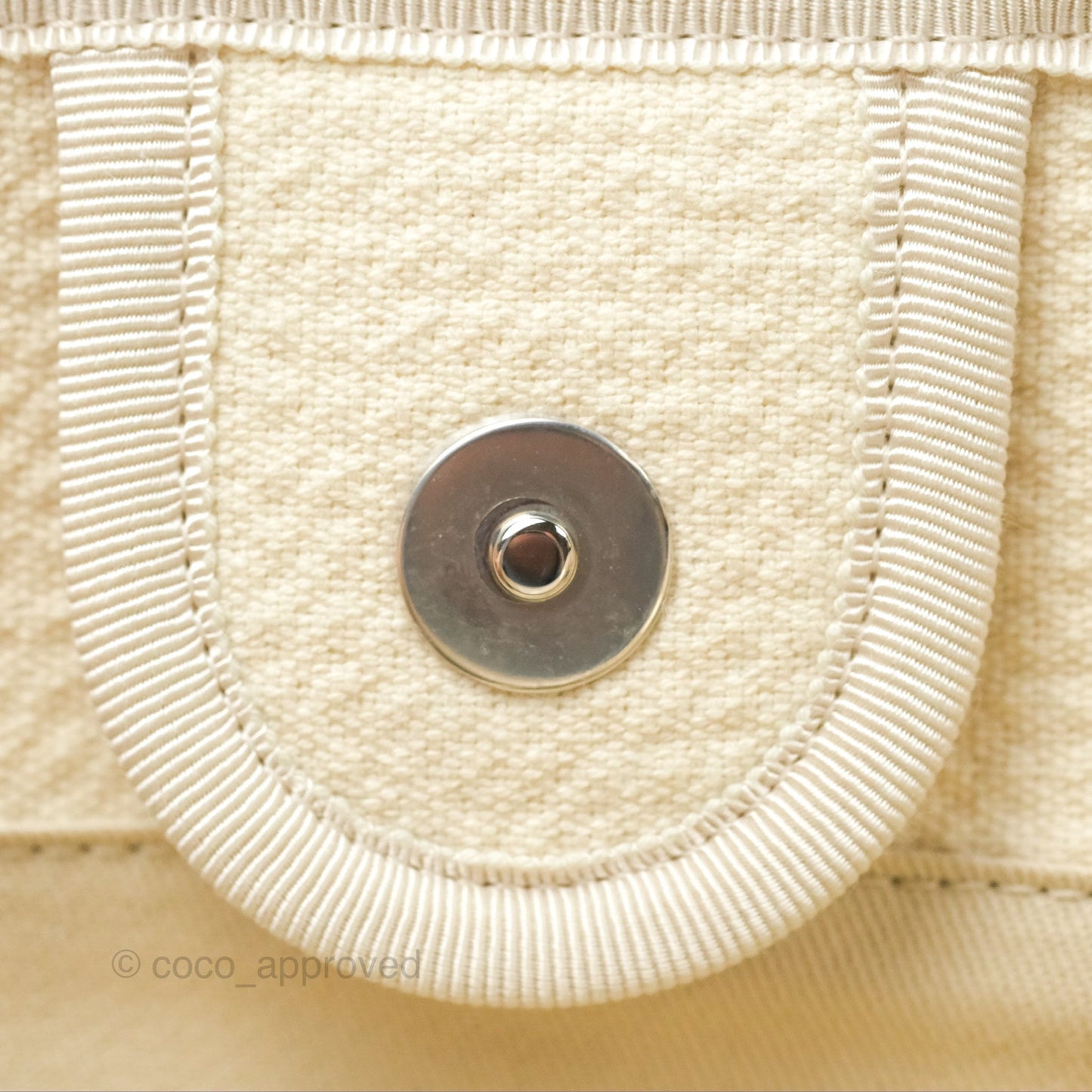 Chanel Medium Deauville Tote Ivory Cotton Silver Hardware