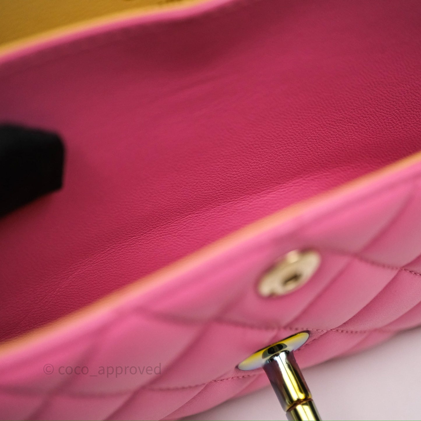 Chanel Small Classic Flap Quilted Pink Lambskin Rainbow Hardware