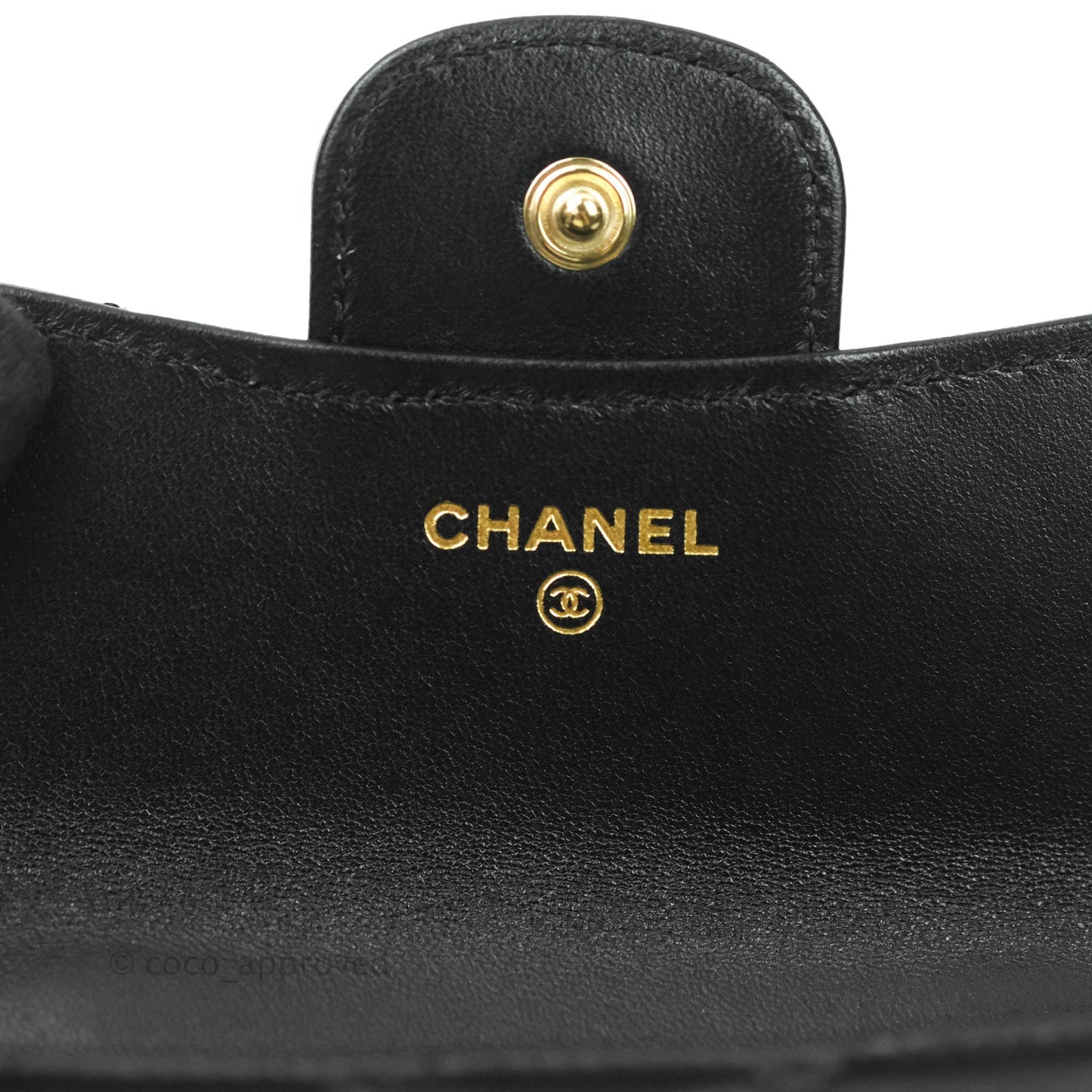 Chanel Mini Handle Flap Coin Purse With Chain Black Lambskin Gold Hardware