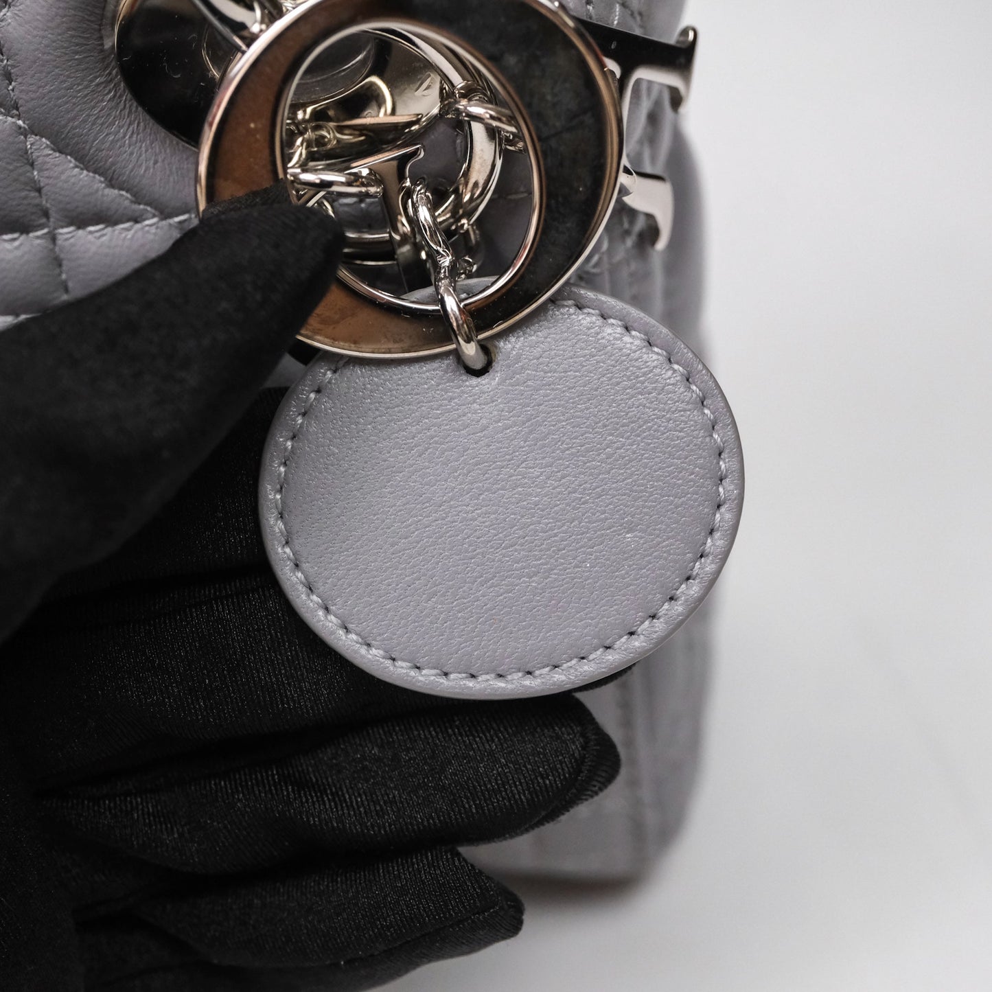 Christian Dior Mini Lady Dior Lambskin Cannage Grey Silver Hardware