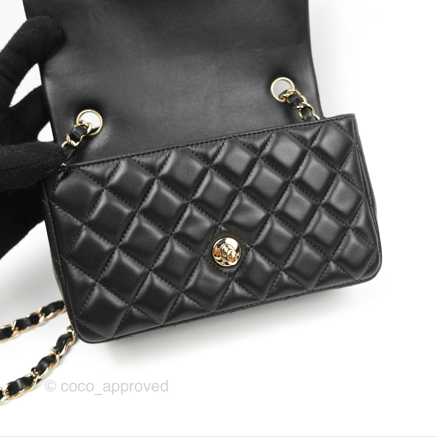 Chanel Quilted Mini Rectangular Black Lambskin Gold Hardware