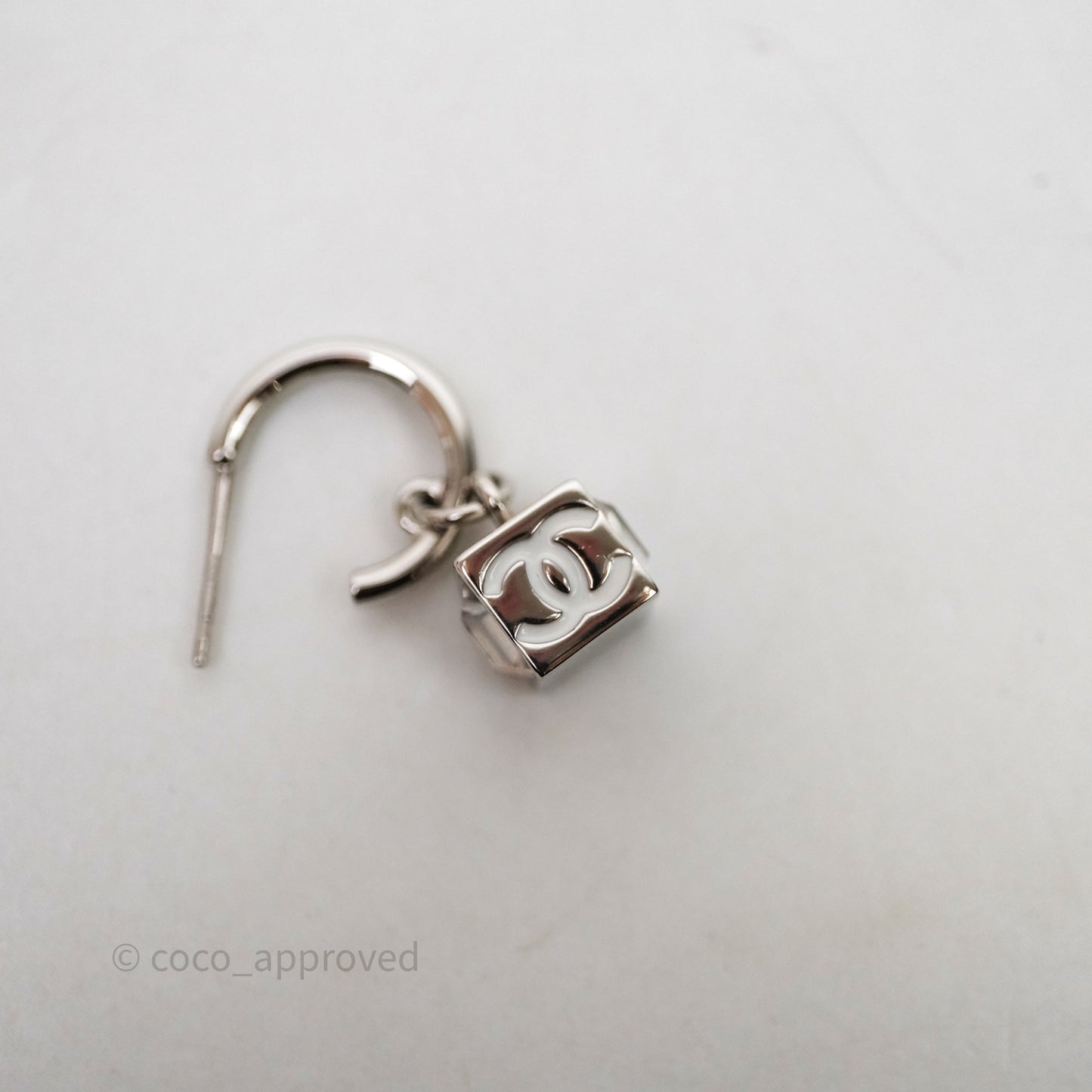 Chanel CC Crystal Square Drop Earrings Silver Tone 25C