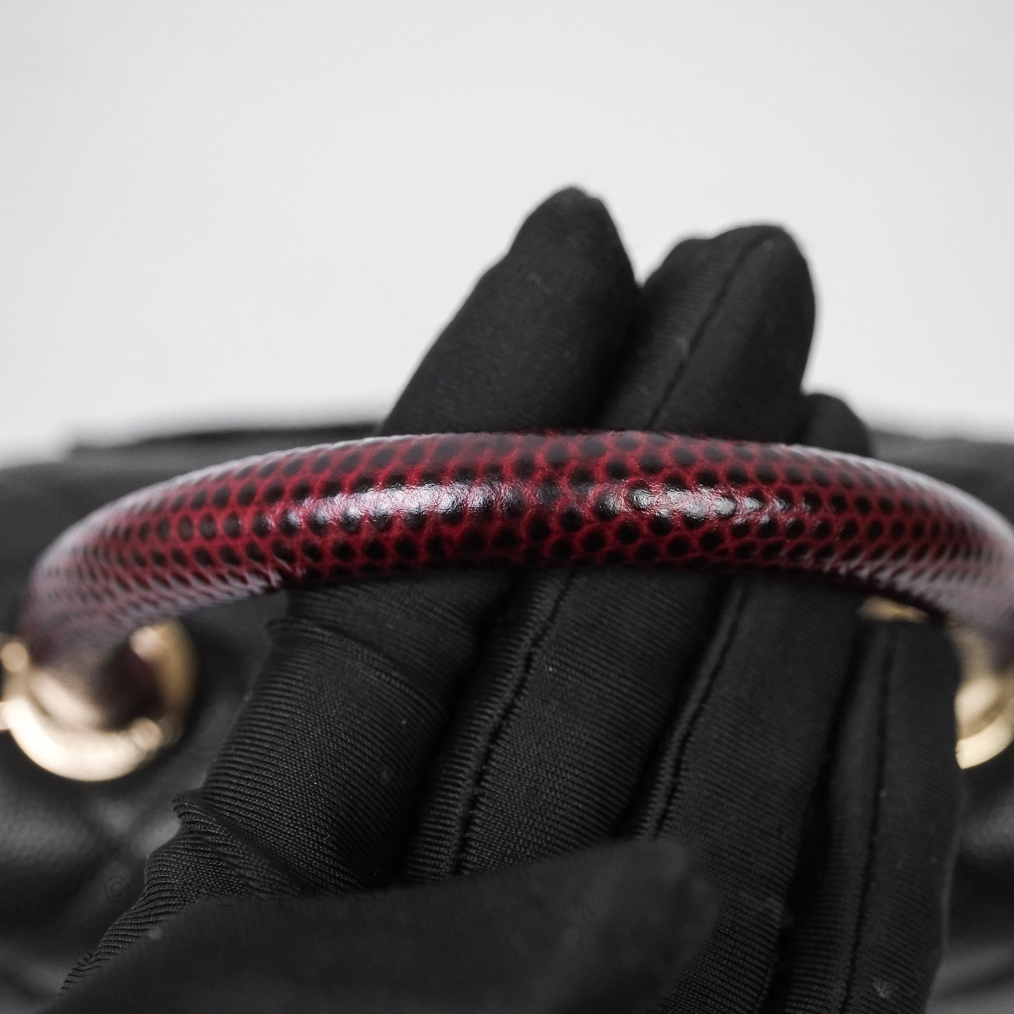 Chanel Small Coco Handle Quilted Black Caviar Aged Gold Hardware Lizard Handle