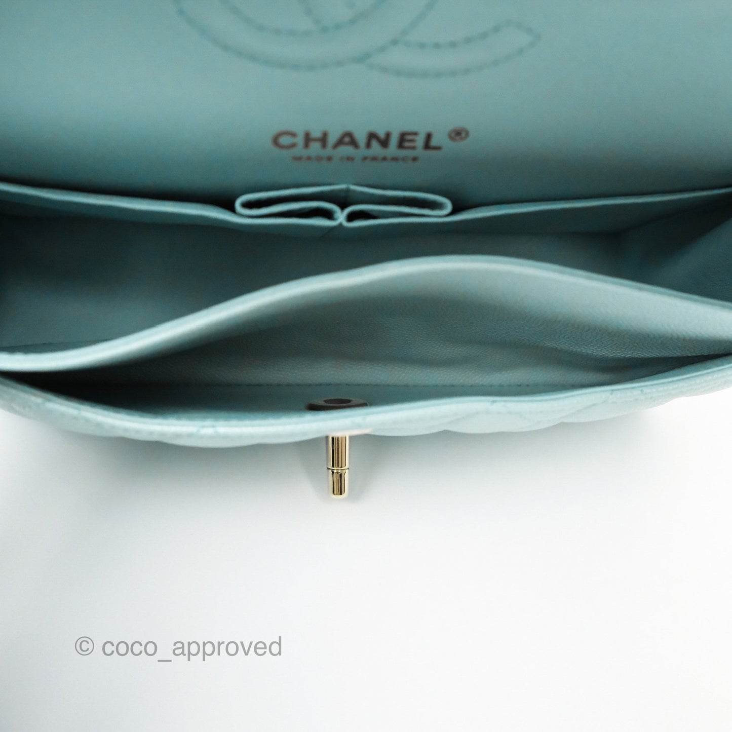 Chanel Small S/M Classic Flap Quilted Tiffany Blue Caviar Gold Hardware