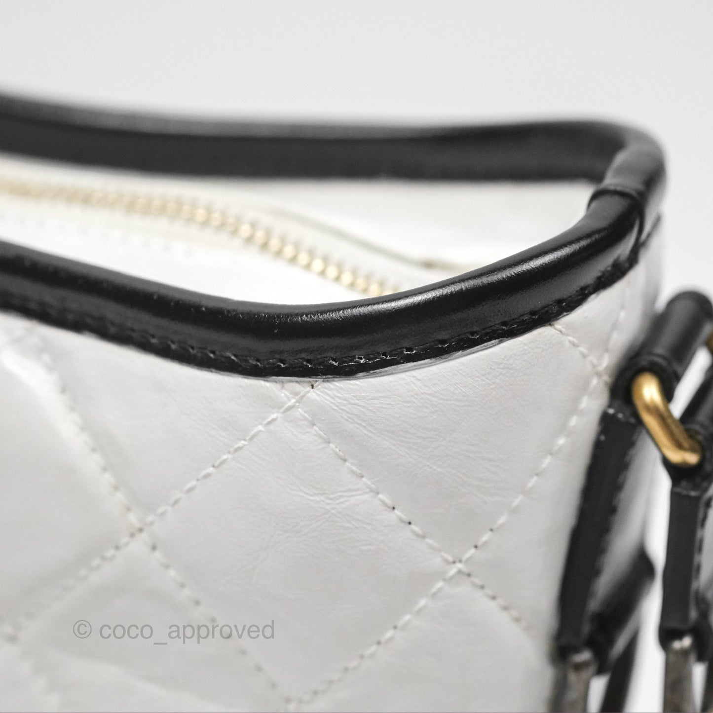 Chanel Small Gabrielle Hobo Quilted Black White Aged Calfskin
