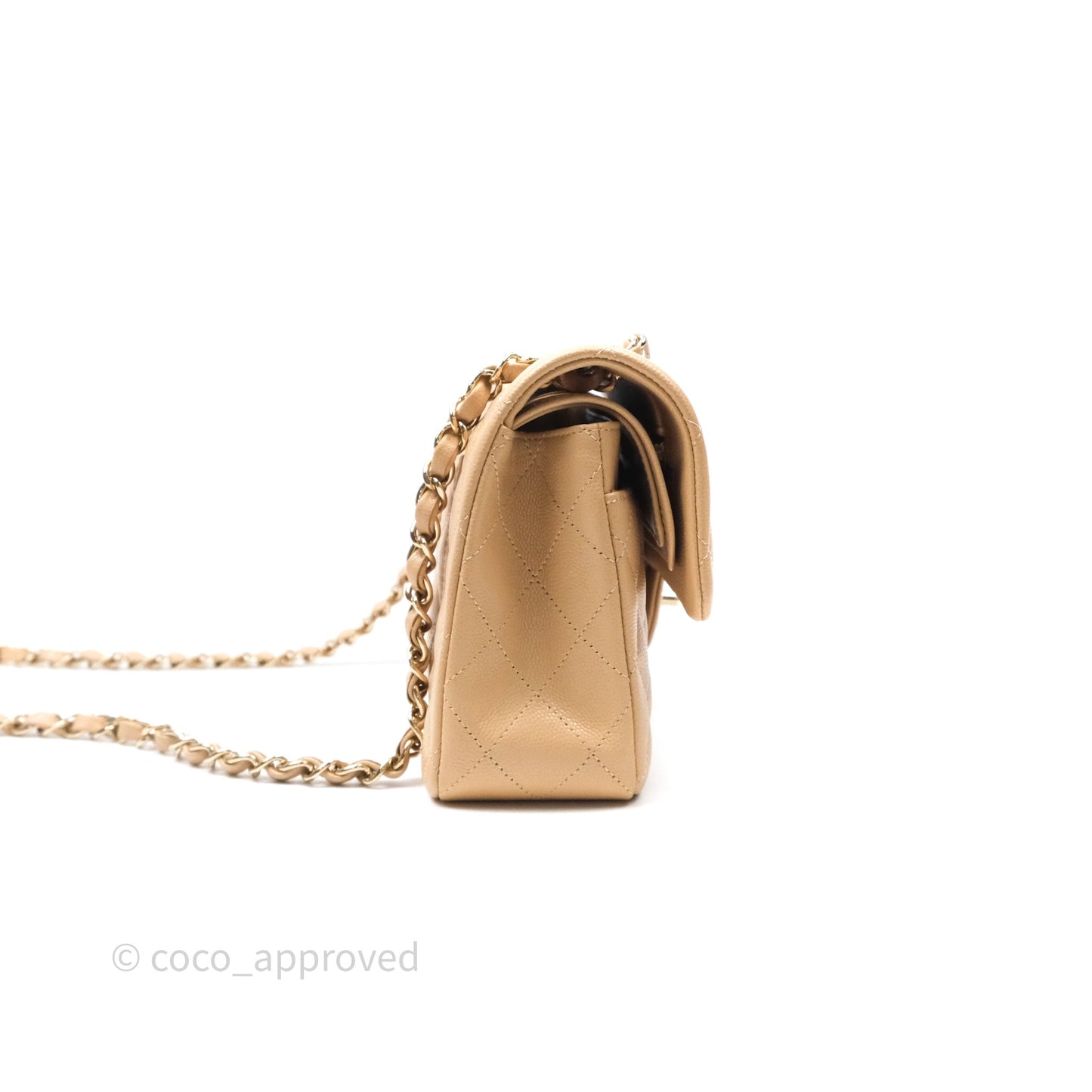 Chanel Classic Small S/M Quilted Flap Beige Caviar Gold Hardware