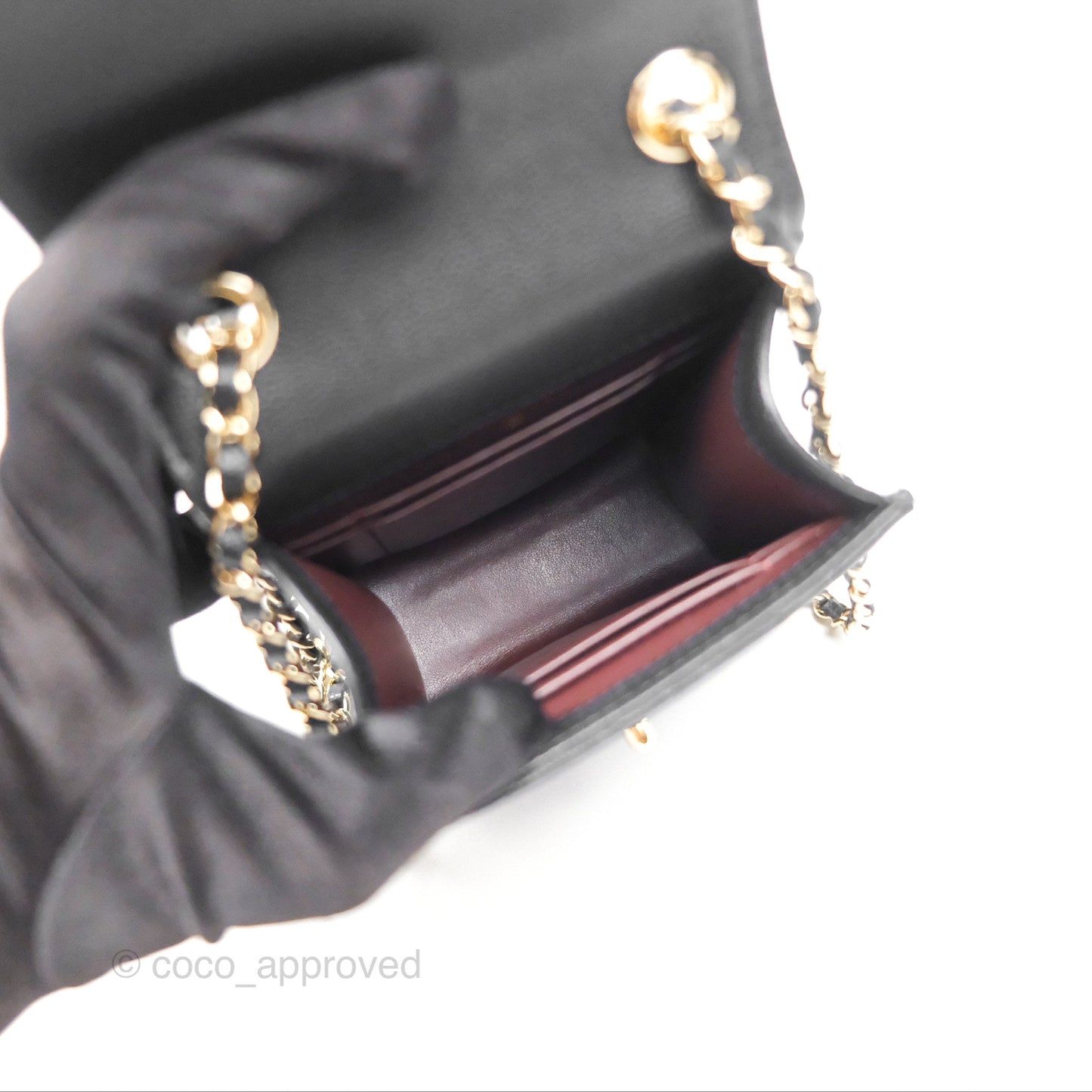 Chanel Classic Quilted Phone Holder Black Caviar Gold Hardware