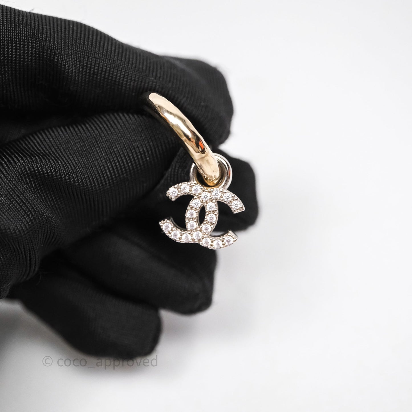 Chanel CC Hoop Logo Crystals Gold Earrings 22S