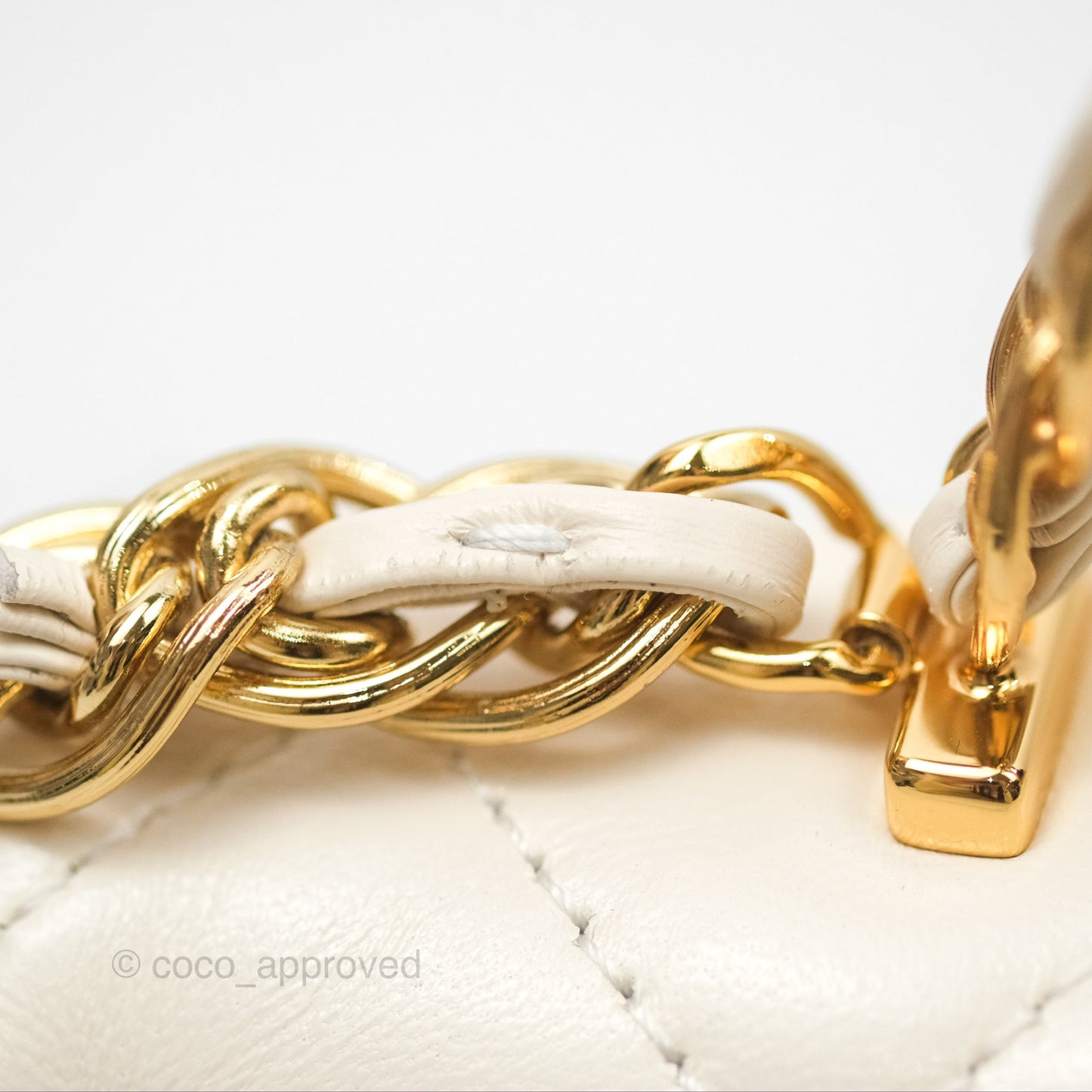Chanel Top Handle White Lambskin Gold Hardware