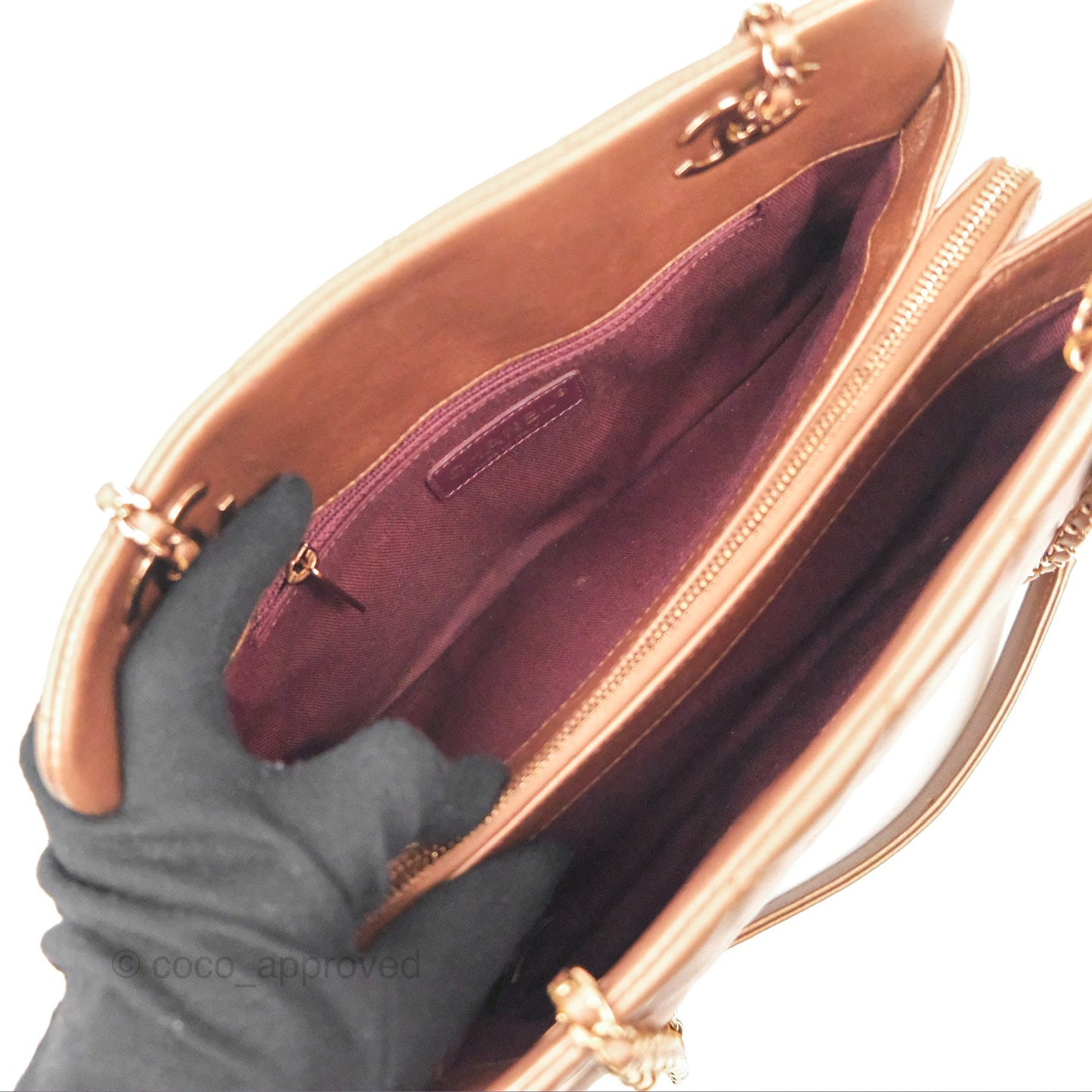 Chanel Quilted Small CC Eyelet Tote Copper Iridescent Goatskin Rose Gold