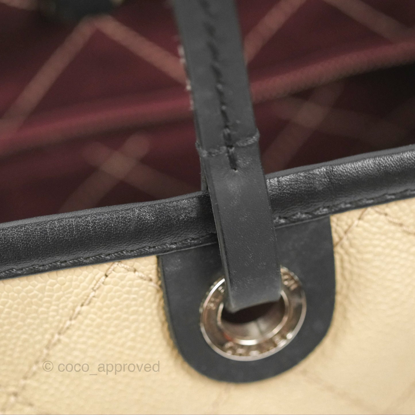 Chanel Large Fever Shopping Tote Quilted Beige Black Caviar