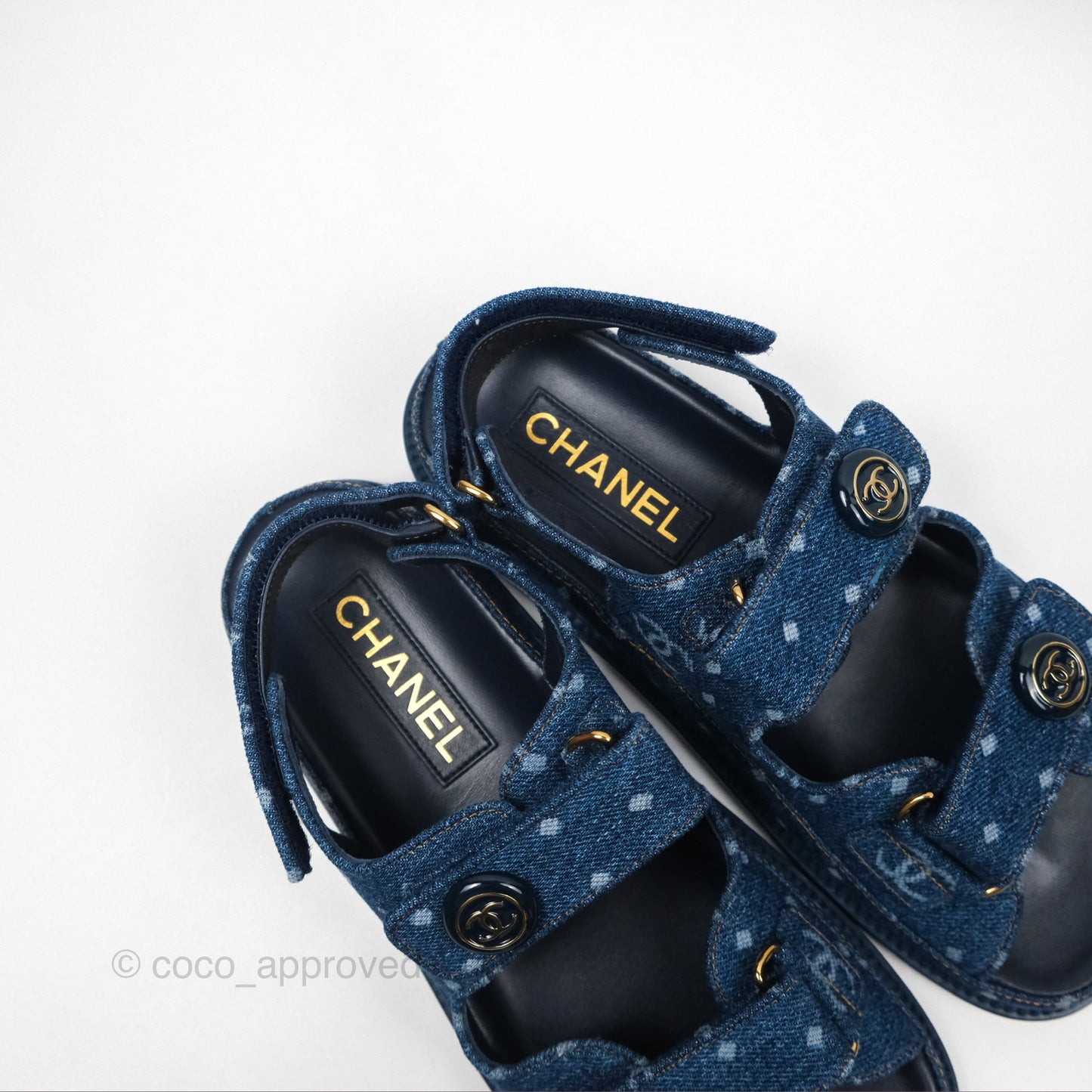 Chanel CC Dots Dad Sandals Denim Blue 23P Size 36.5