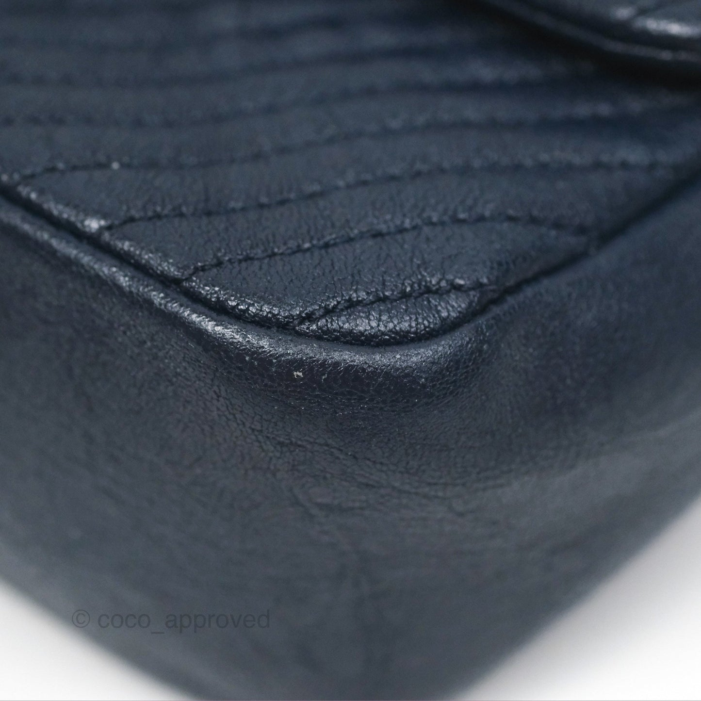 Chanel Small Chevron Surpique Flap Navy Calfskin Aged Gold Hardware