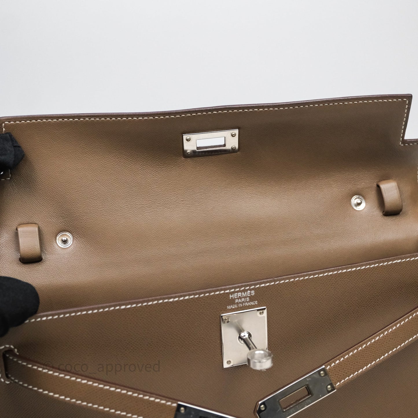 Hermes Kelly Elan Etoupe Madame Palladium Hardware