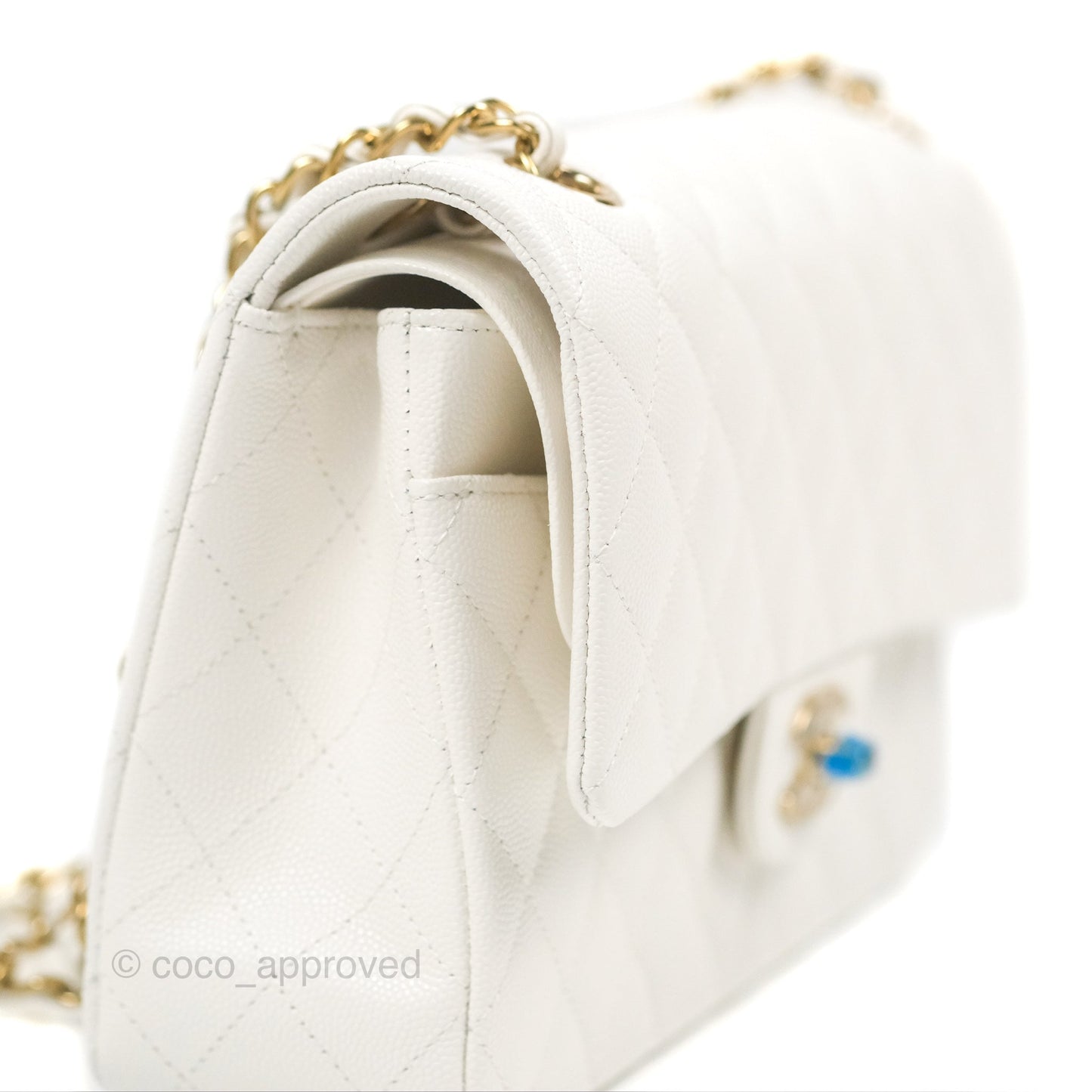 Chanel Classic M/L Medium Flap Quilted White Caviar Gold Hardware