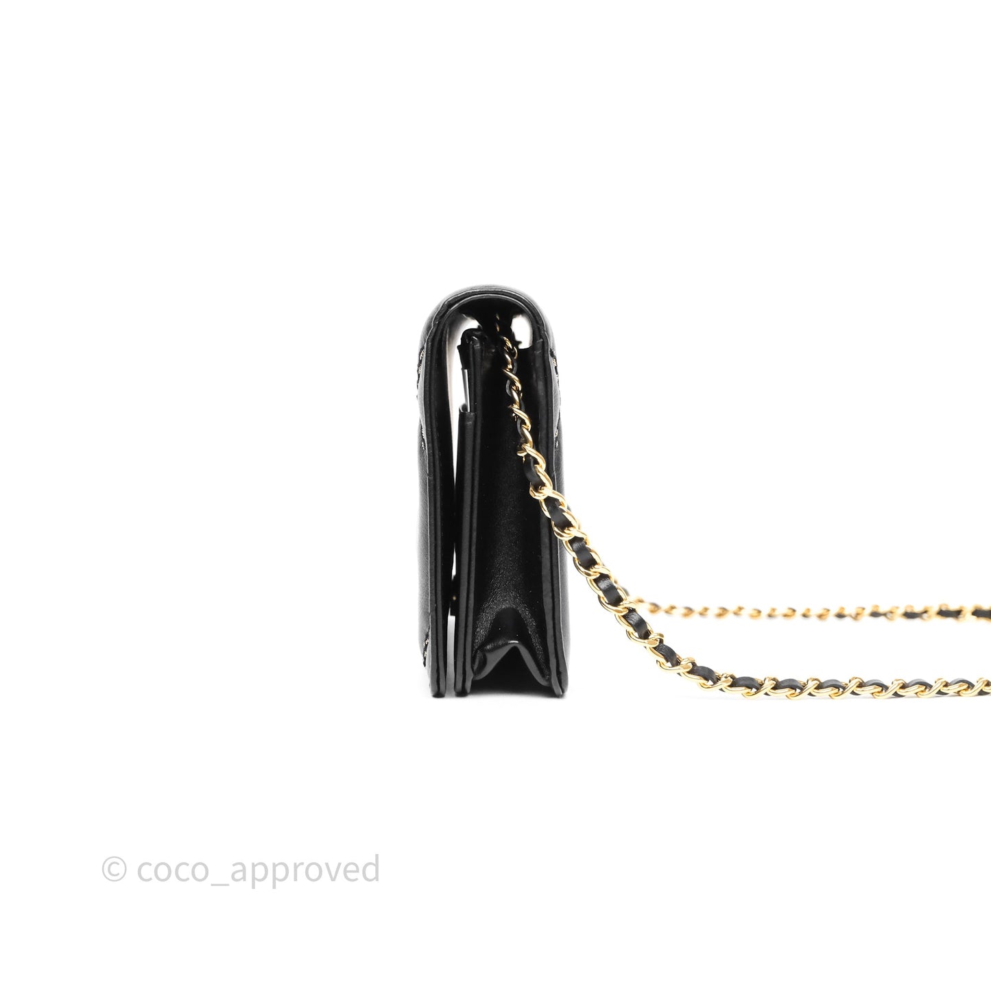 Chanel Quilted Wallet on Chain WOC Stitching Black Calfskin Gold Hardware