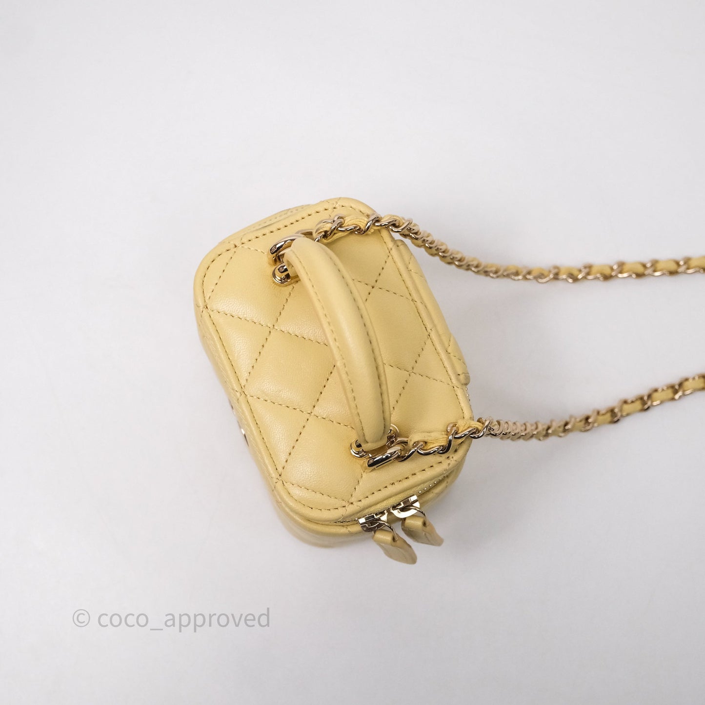 Chanel Mini Top Handle Vanity With Chain Yellow Lambskin Gold Hardware