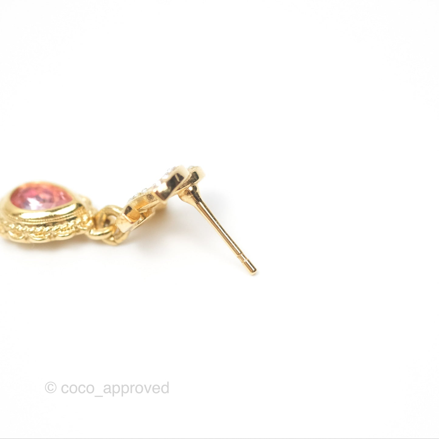 Chanel CC Crystal Pink Tear Resin Drop Earrings Gold Tone 22K