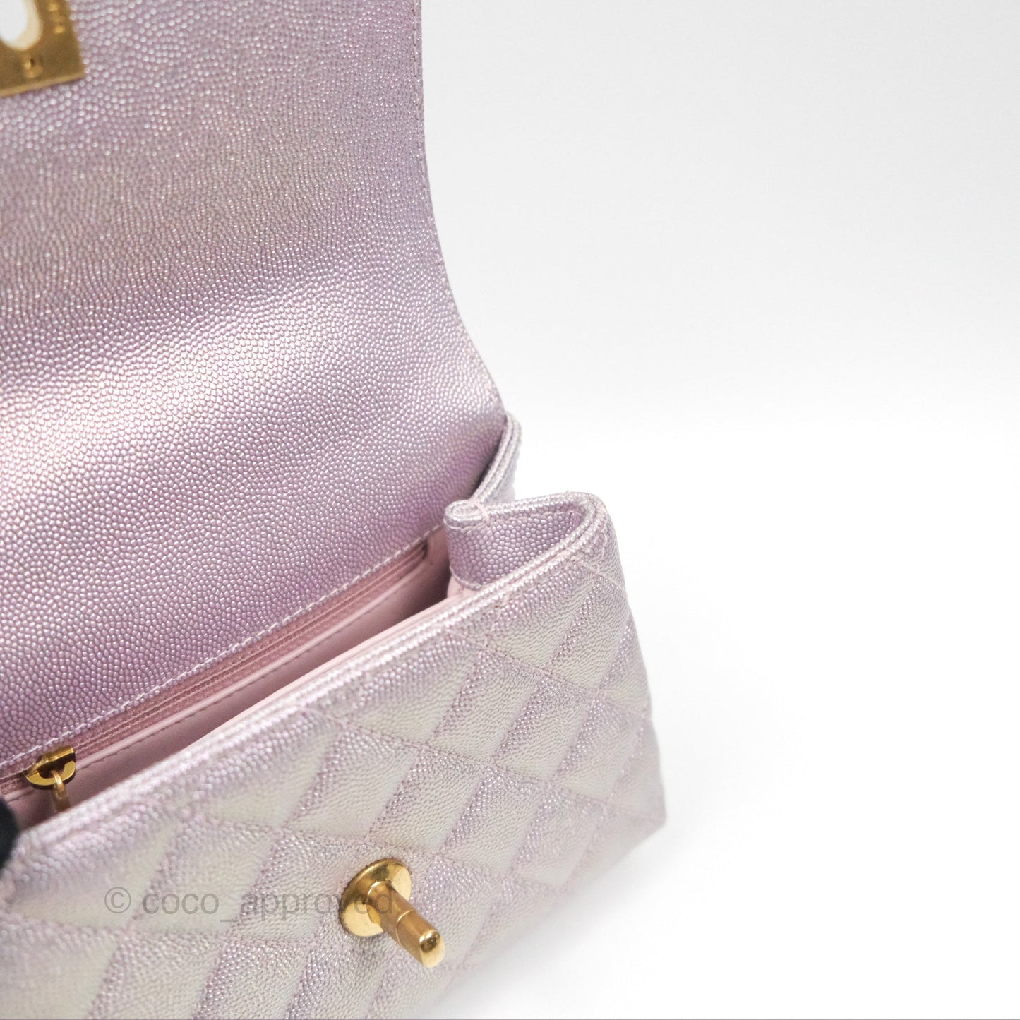 Chanel Mini Coco Handle Quilted Iridescent Purple Caviar Gold Hardware