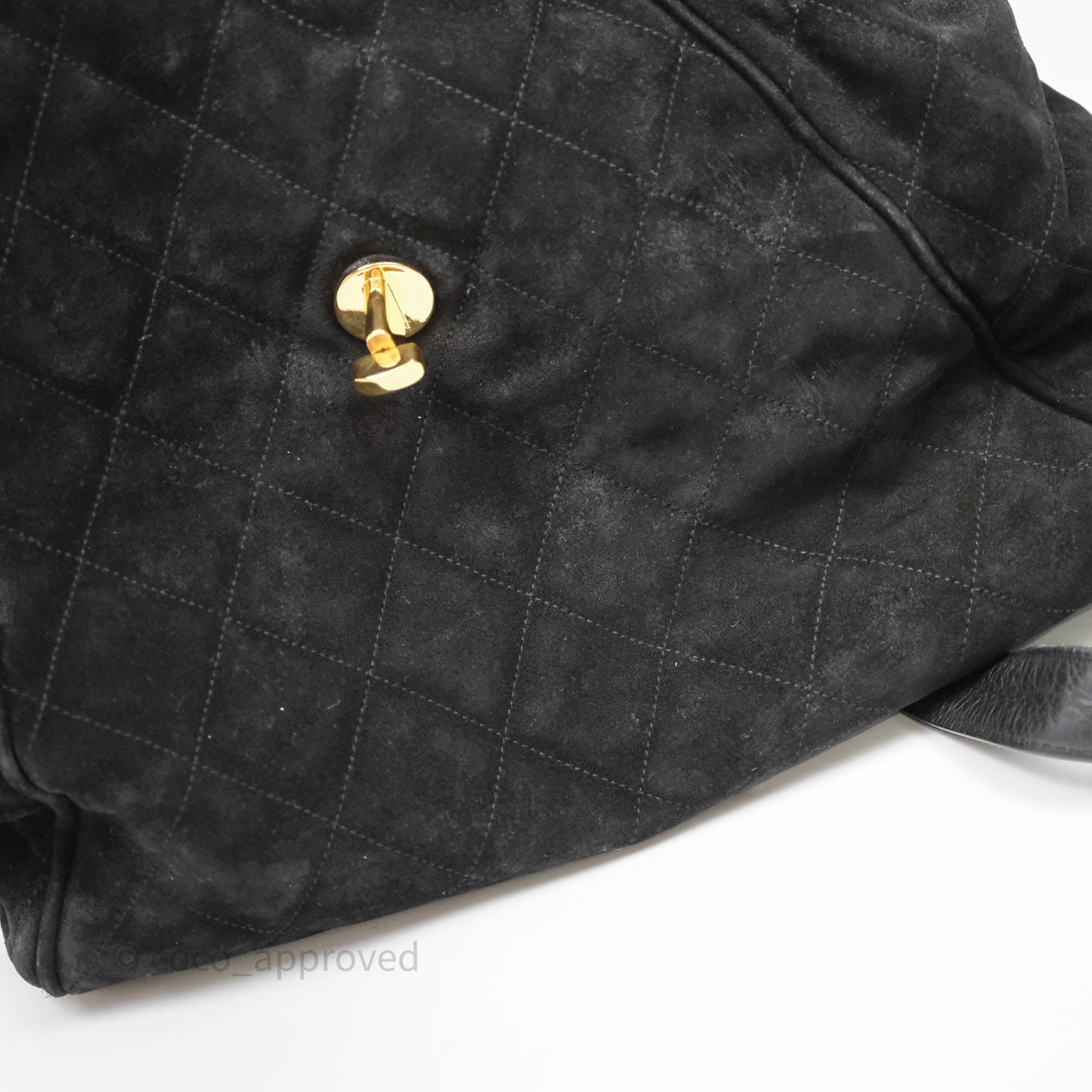 Chanel Vintage Quilted Suede CC Backpack Black Gold Hardware