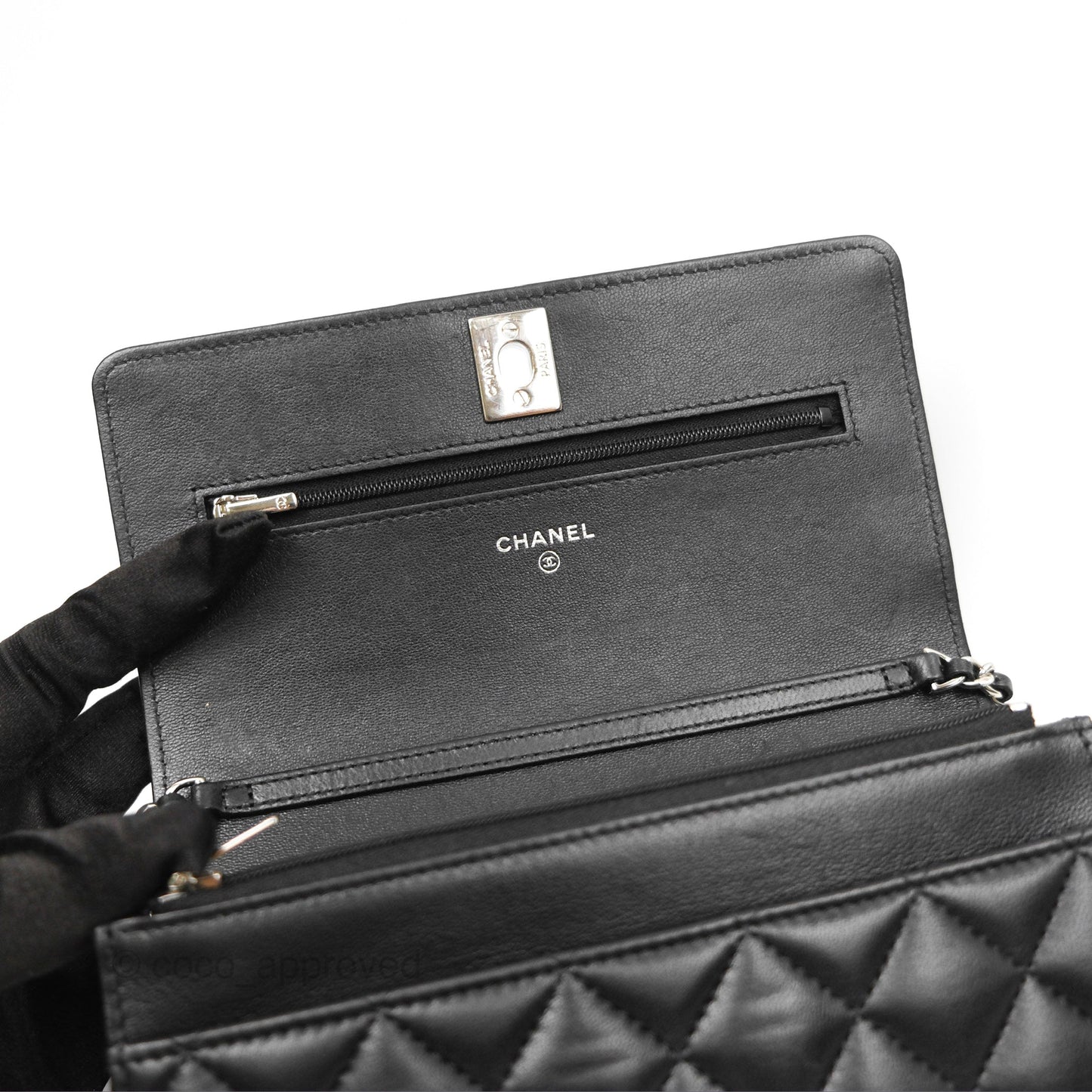 Chanel Gradient CC Wallet On Chain WOC Black Lambskin Silver Hardware 23K