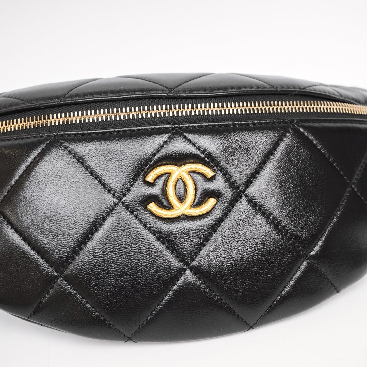 Chanel Quilted Waist Bag Lambskin Black Aged Gold Hardware